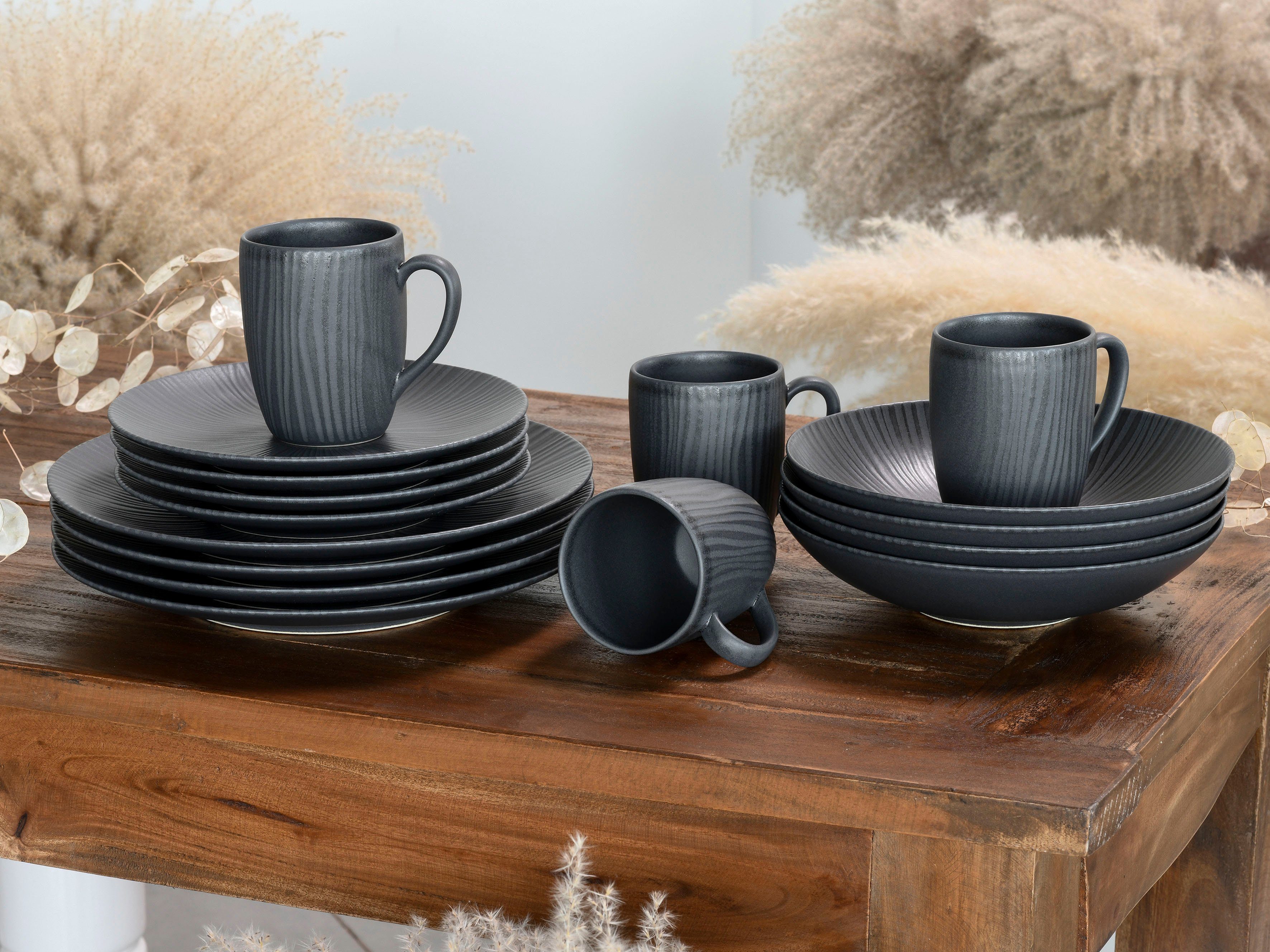 CreaTable Becher Vesuvio Black, 6-tlg., Steinzeug, 300 ml, 6-teilig