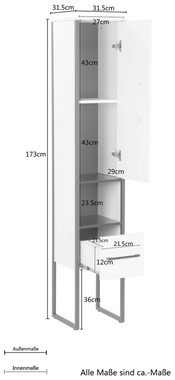 welltime Seitenschrank Paris premium Badmöbel, Breite 31,5 cm Hochschrank Loft Design