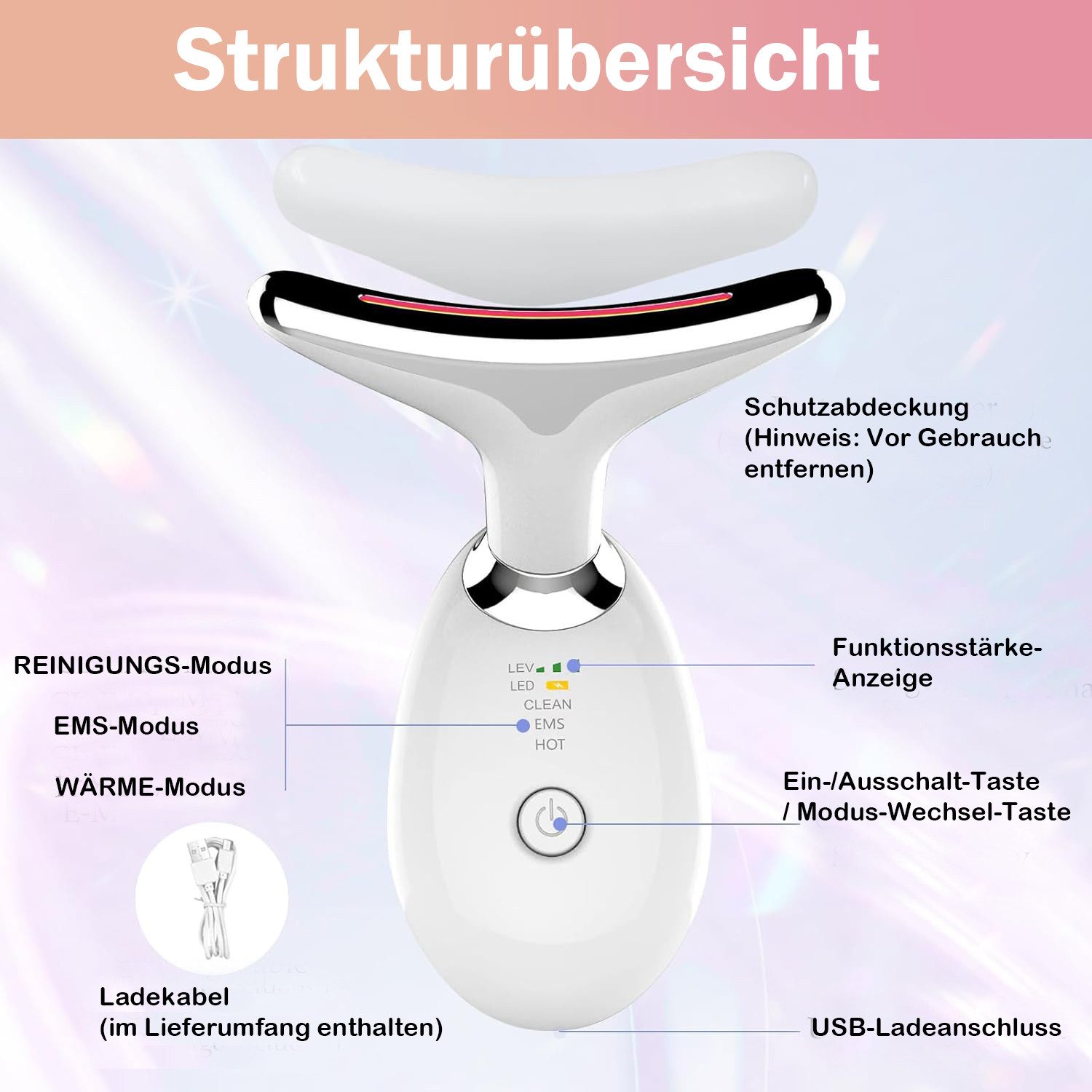 ANYSUN Gesichtsmassagegerät 7 Farben LED Licht EMS Gua Sha Elektrisch, Elektrisches Massagegerät, 3 Modi,45℃ V, Gegen Falten Doppelkinn Entferner mit Gesichtsmassage, für Damen Herren V Shape Face Gerät gerät für Hautstraffung & Lifting