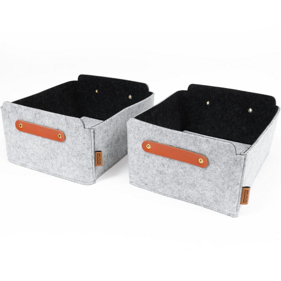 Miqio Aufbewahrungsbox 2 er Set Filzbox 2 Aufbewahrungsboxen mit Ledergriff  31 x 25 x 15 (2 St), Nachhaltig: Aus recycelten PET Flaschen hergestellt.