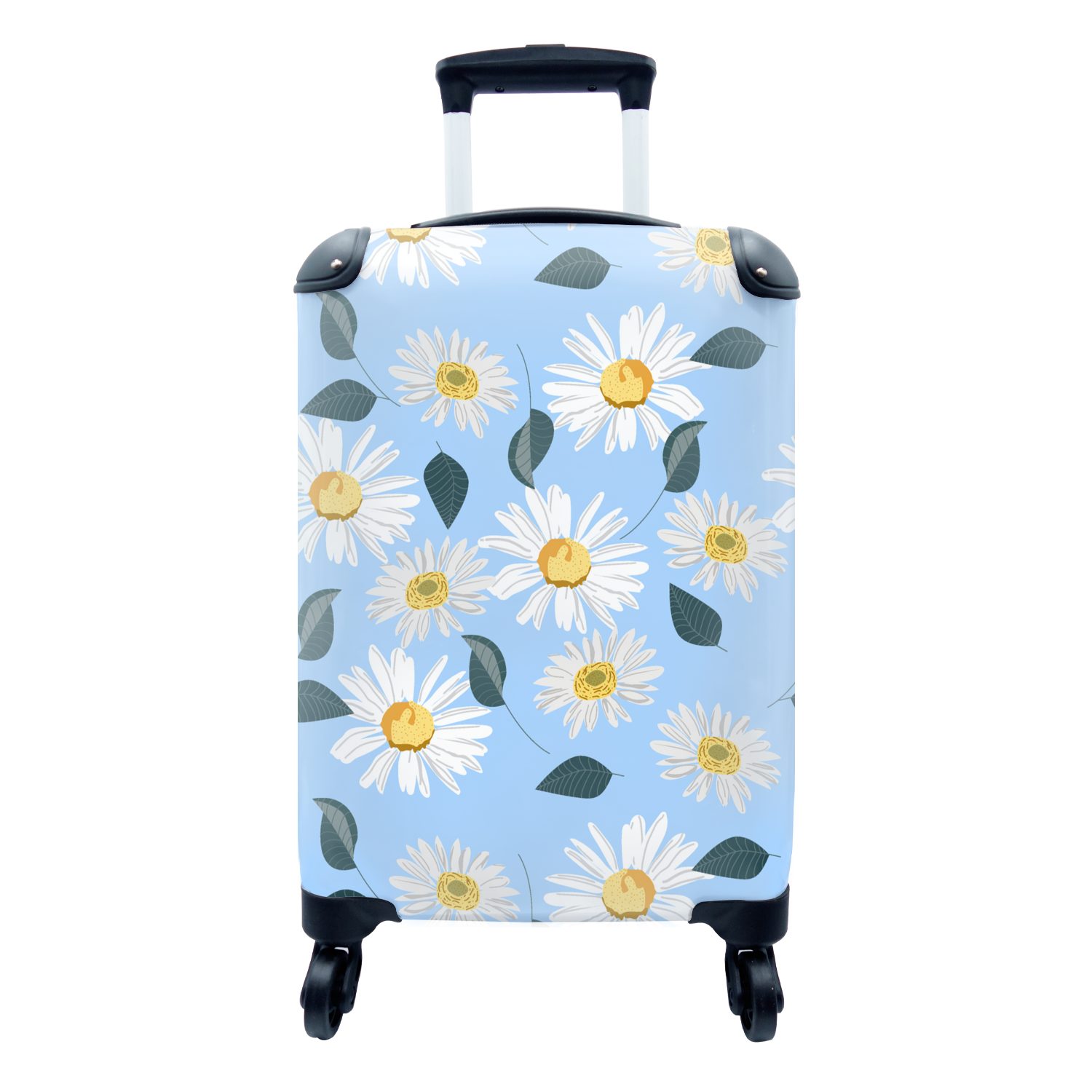 MuchoWow Handgepäckkoffer Gänseblümchen - Blau - Muster, 4 Rollen, Reisetasche mit rollen, Handgepäck für Ferien, Trolley, Reisekoffer