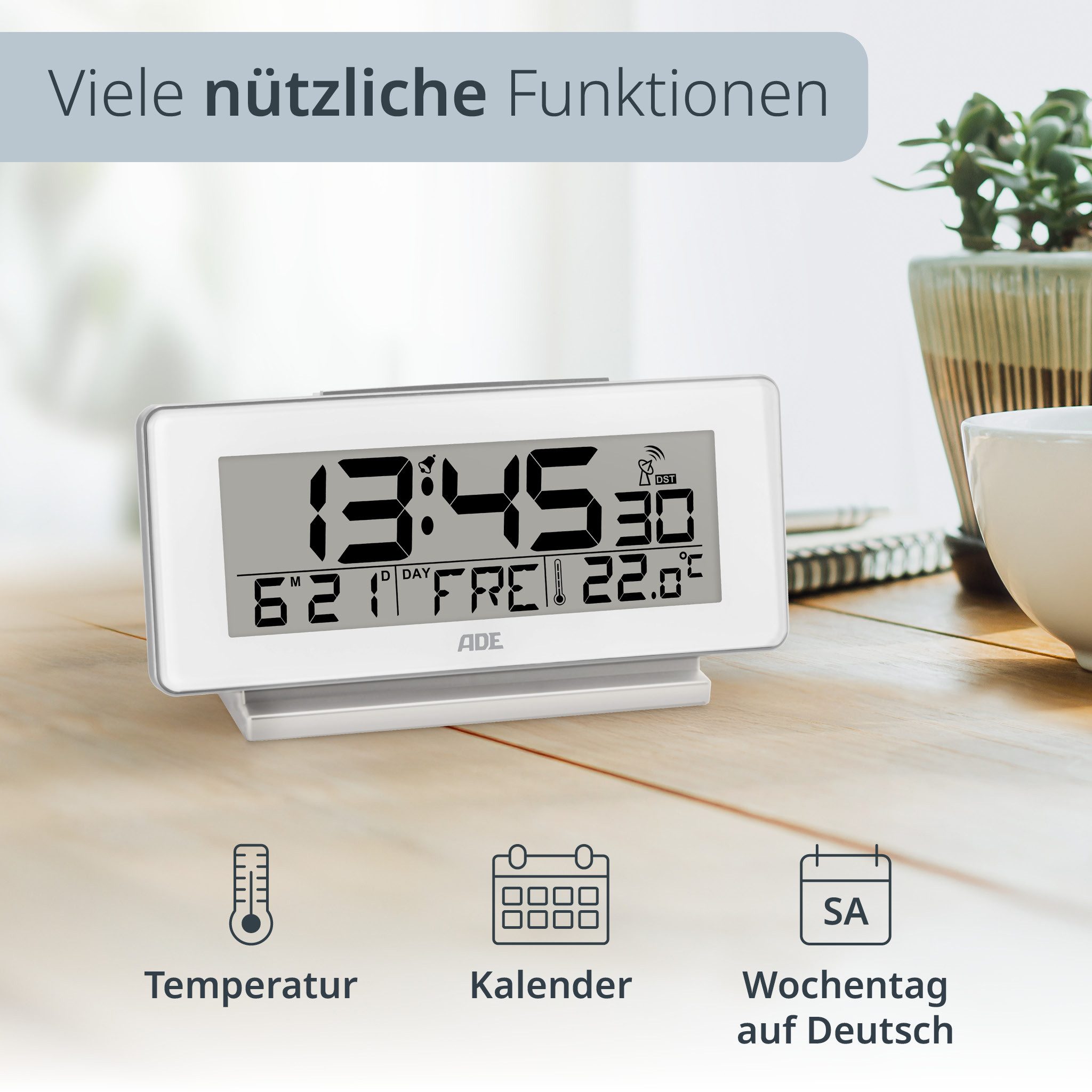 ADE Funktischuhr Digitaler Wecker mit Beleuchtung, ohne Ticken mit Wochenta günstig online kaufen