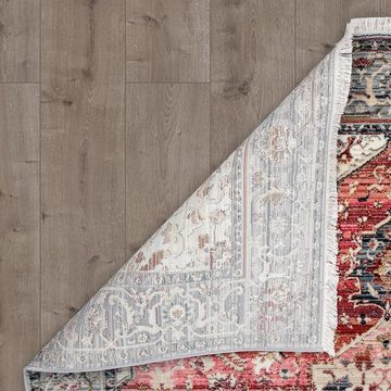 Teppich, Kurzflor Für Wohnzimmer, Mit Orient-Design Und Bordüre In Rosa Bunt, TT Home, rechteckig, Höhe: 11 mm