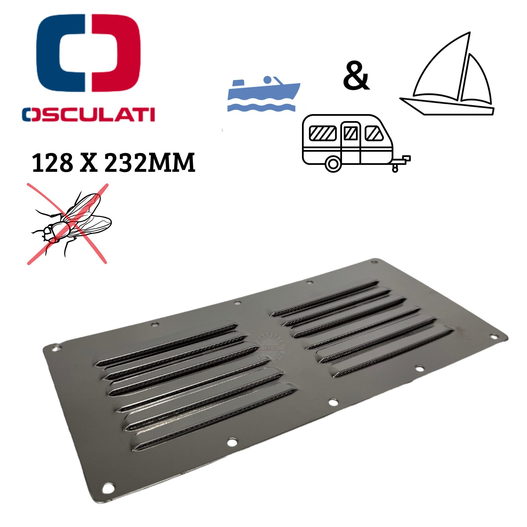Osculati Motorboot Osculati Lüftungsgitter 128 x 232mm + Fliegengitter Boot Caravan
