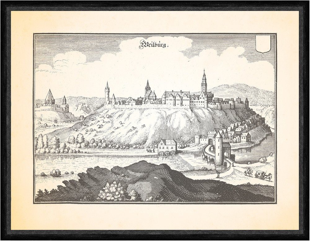 Kunstdruck Weilburg Residenzstadt Schloß zu Weilburg Bergbaumuseum Faks_Merian 0