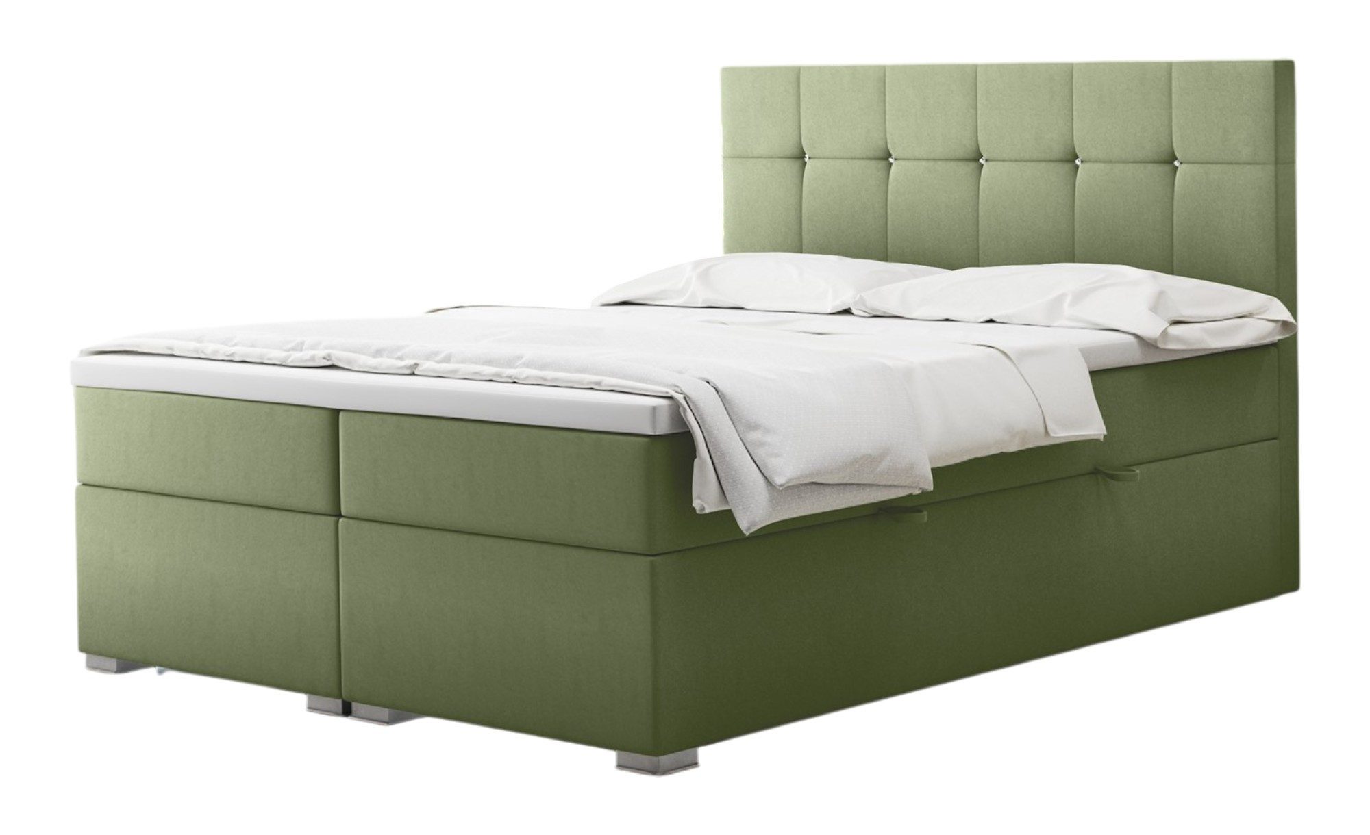 Fun Möbel Boxbett Schlafzimmerbett ABELT in Stoff Matt Velvet (Hypoallergener Topperbezug, Kaltschaumtopper und Bettkästen), Strass-Steine im Kopfteil