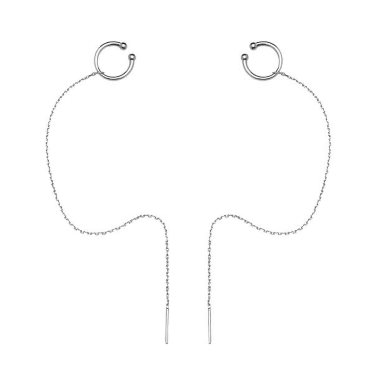 POCHUMIDUU Paar Ohrhänger 925 Sterling Silber Manschette Kette Ohrringe Wrap Quaste Ohrringe (2-tlg), für Frauen Teen Mädchen Crawler Ohrringe Muttertag Geschenk