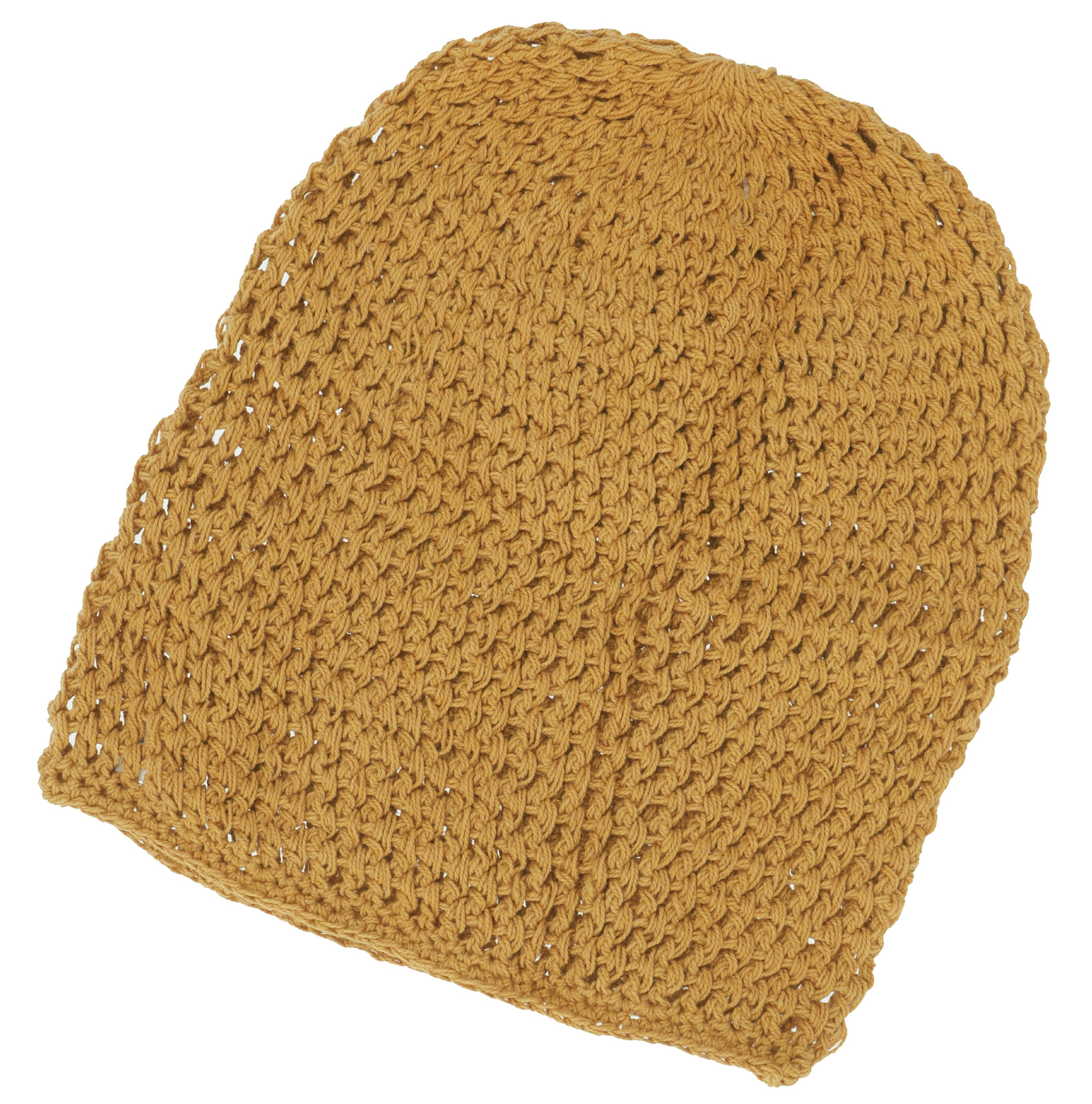 Guru-Shop Strickmütze Beanie, Baumwoll-Häkelmütze - senfgelb