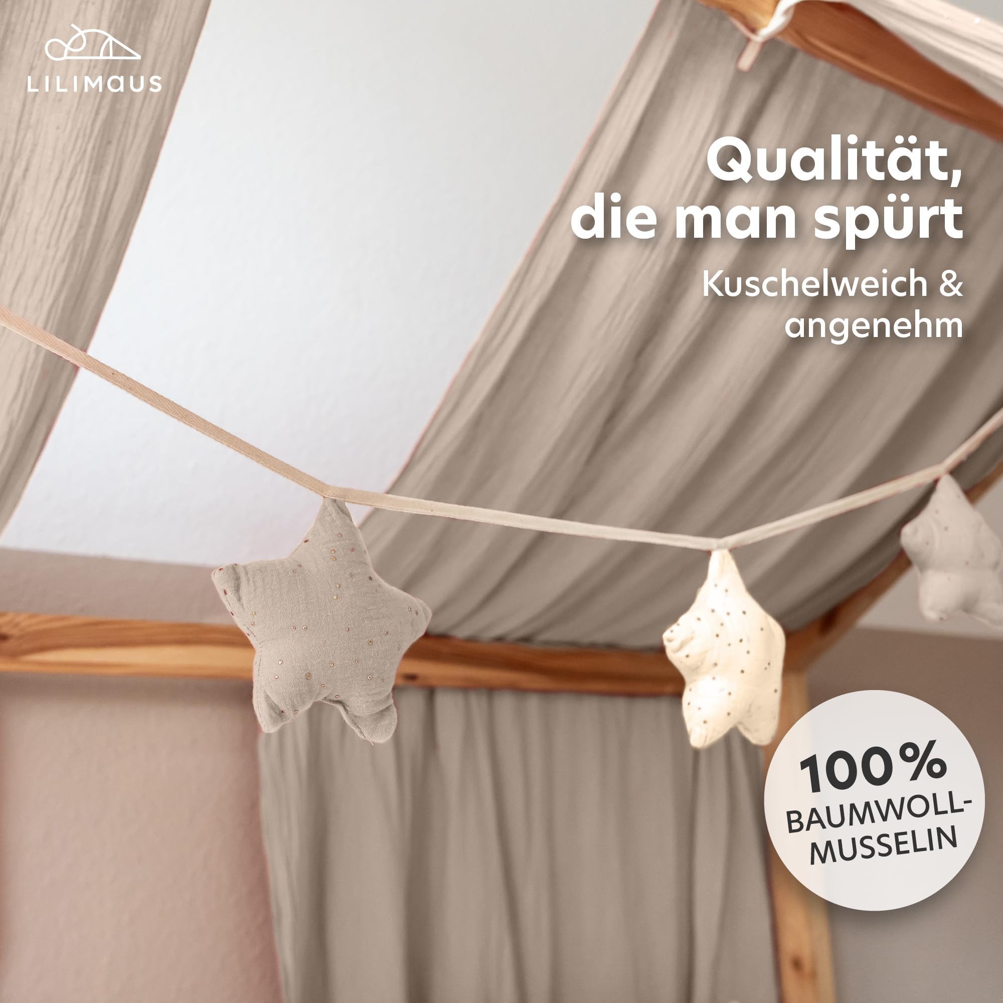 lilimaus Wimpelkette Sternenkette für Kinderzimmer - handgenähte Stoff-Girlande, handgefertigte Stoff-Girlande ca. 300 cm - Wimpel oder Sterne – Bild 4 von 5
