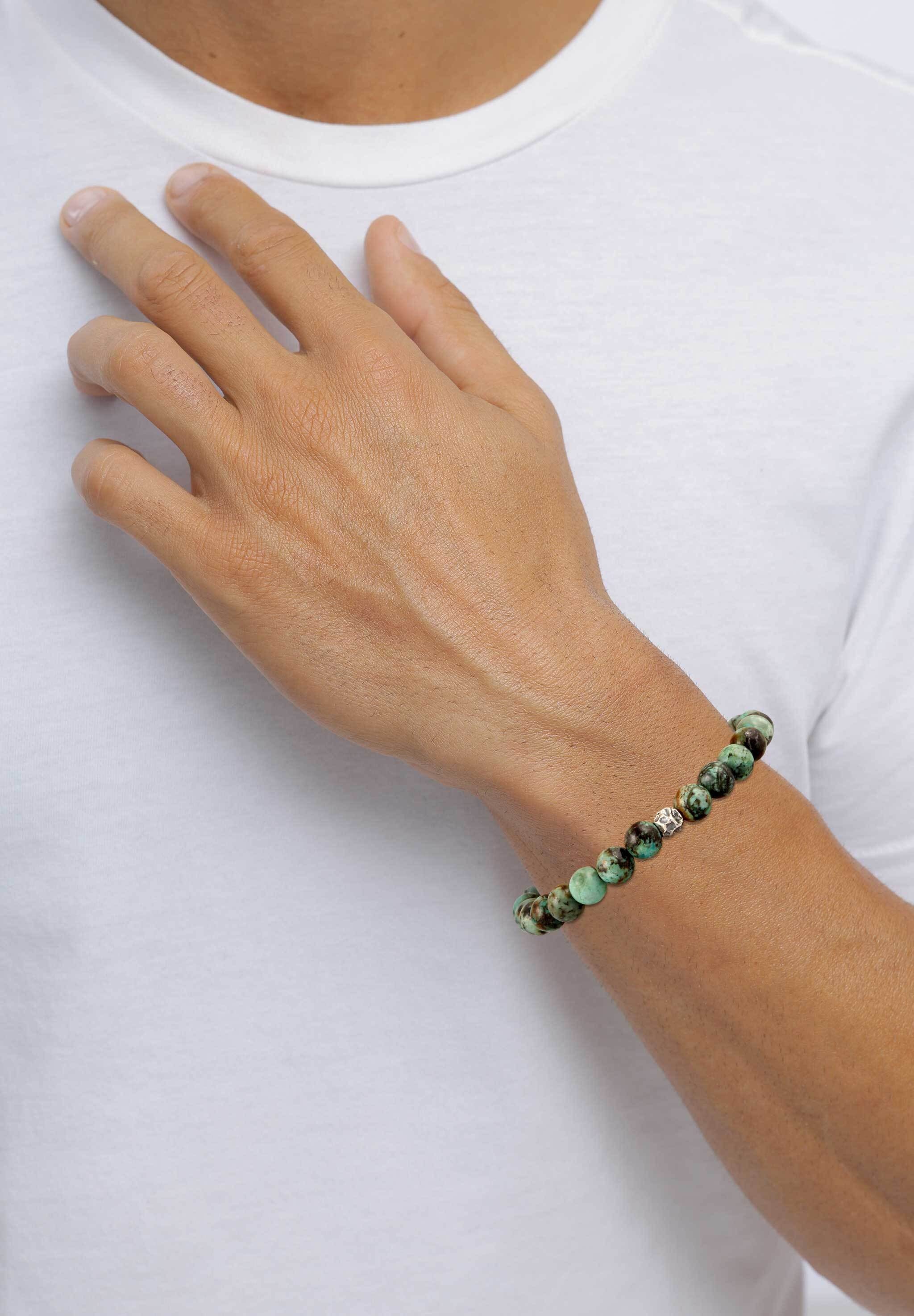 Kuzzoi Bead-Armband-Set Edelstein Perlen Türkis Grünlich-Braun 925 Sterling Silber