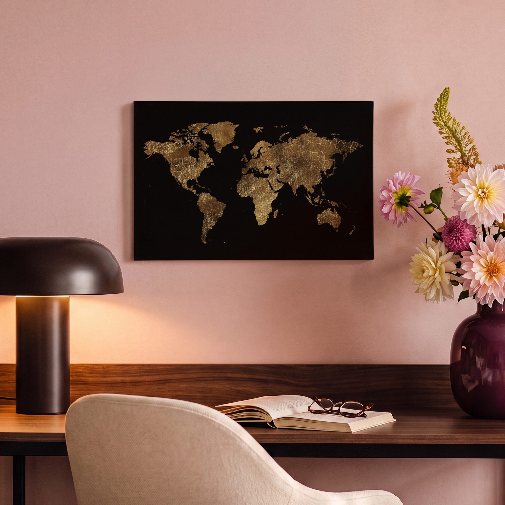 OneMillionCanvasses® Leinwandbild Weltkarte - Gold - Luxus - Erde - Schwarz, Fotodruck (1 St), Leinwand Bilder Klein, Wand Dekoration Aesthetic 30x20 cm – Bild 4 von 5