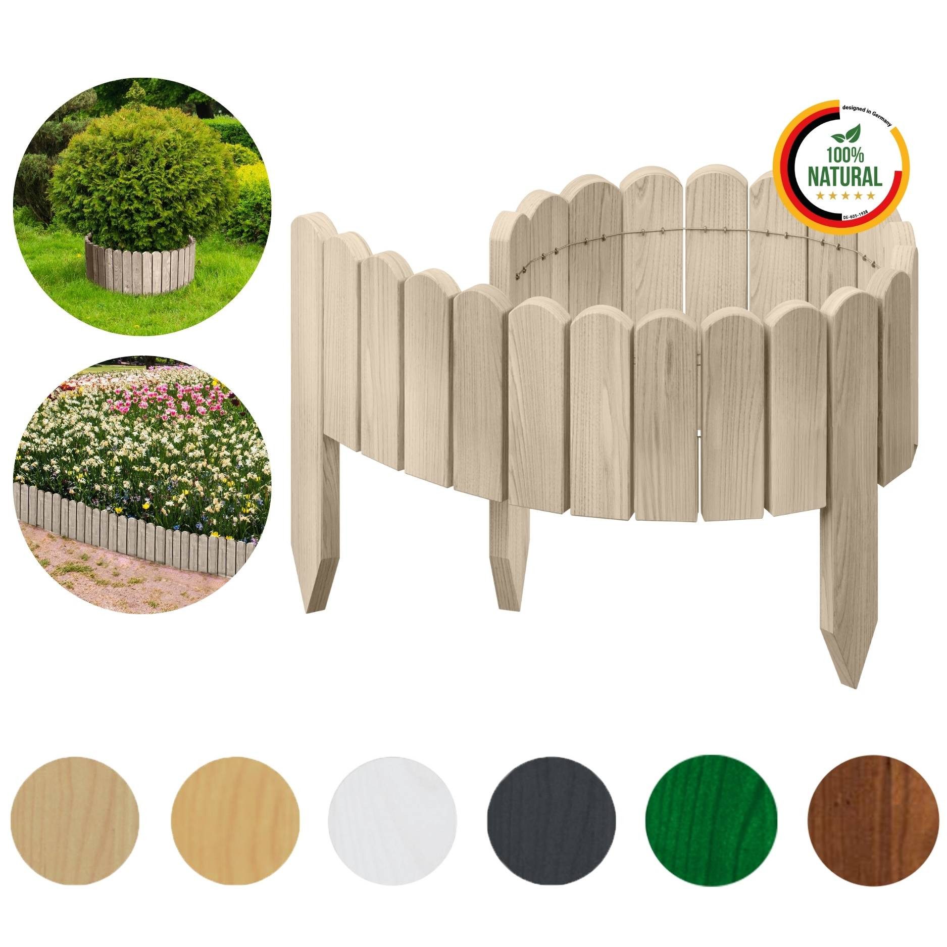 Floranica Palisade Flexible Rollborder Beeteinfassung Beetumrandung Rasenkante Holzzaun, LxH: 100x10 cm, Unbehandelt, Dekozaun Umzäunung von Blumenbeeten Kräutergarten Wege Rasenbegrenzung