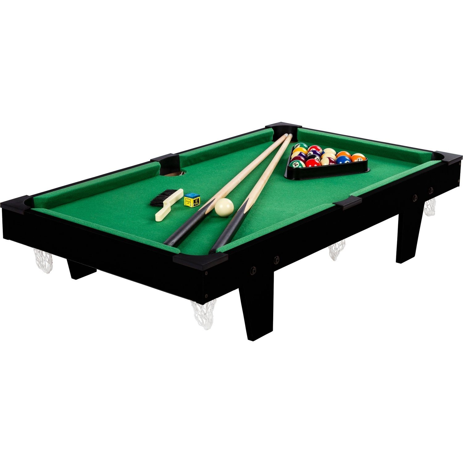 (2 Maße:92x52x19cm Queues, Mini Pool 3 inkl. Zubehör, Billardtisch Micro Billardtisch PLANET GAMES Schwarz Dreieck, Kreide, Dekore, Bürste), Kugeln,