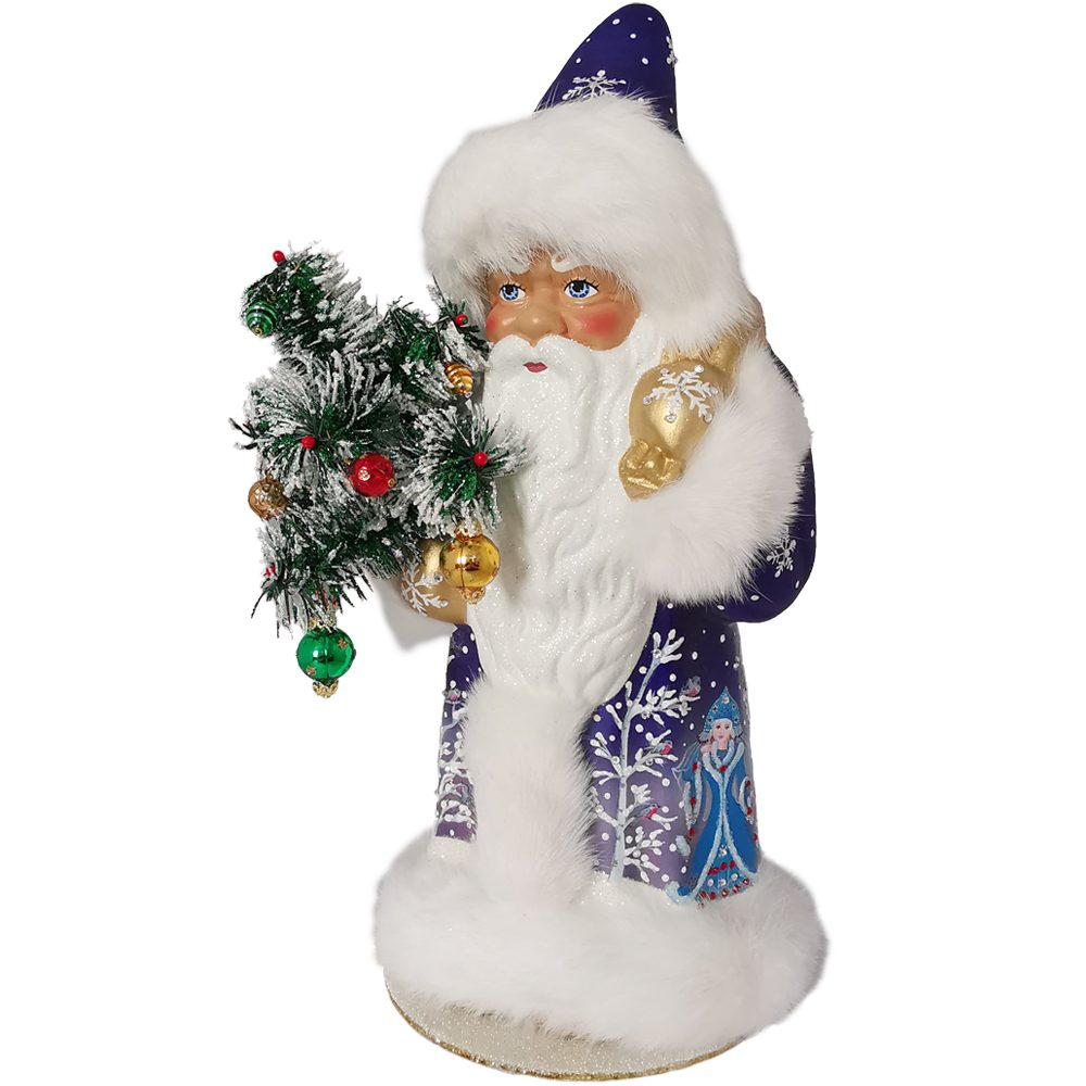 Schatzhauser Weihnachtsmann Väterchen Frost mit Gansfederbaum blau 40cm Pappmache (1 St), handbemalt