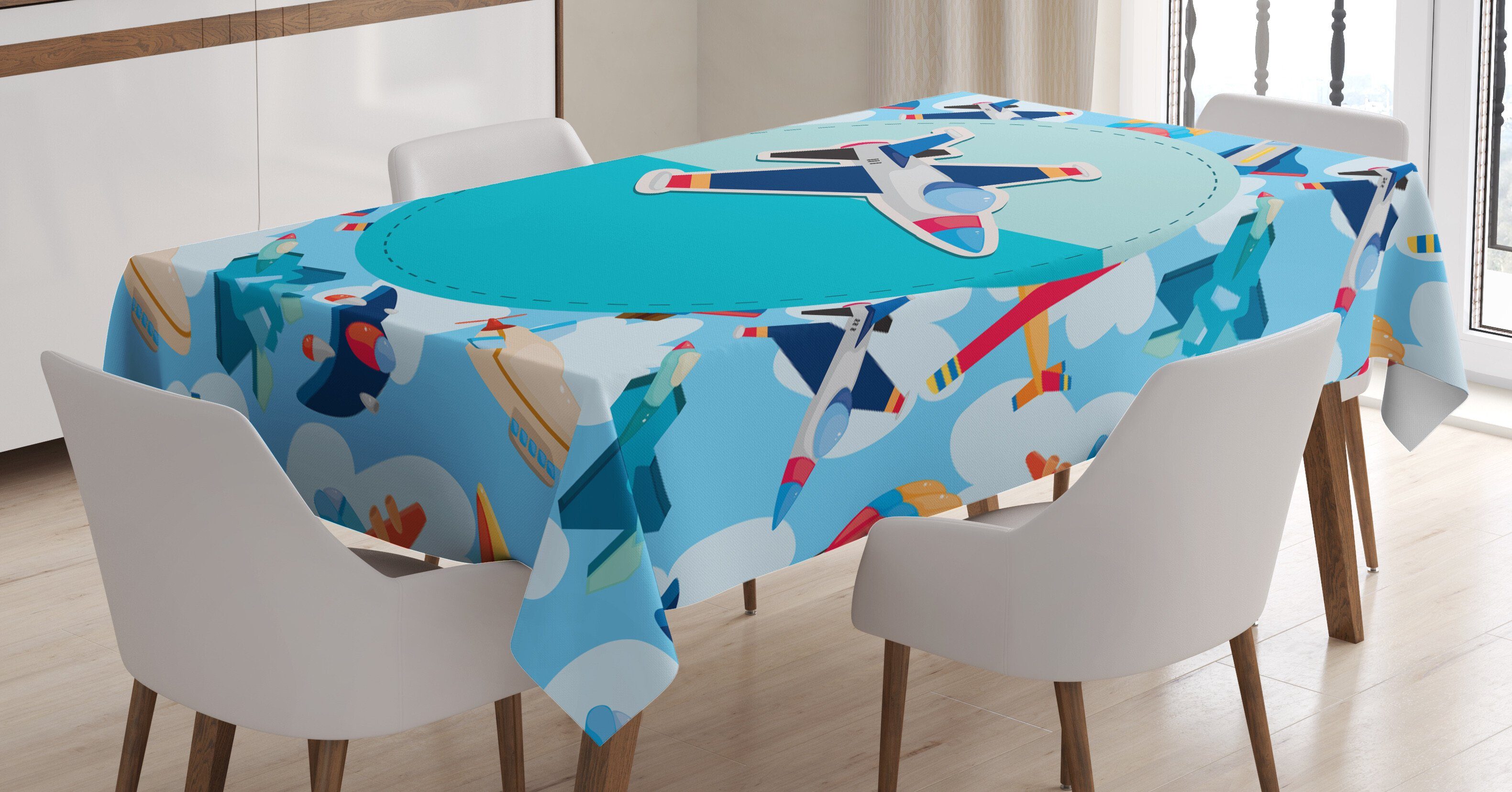 Abakuhaus Tischdecke Farbfest Waschbar Für den Außen Bereich geeignet Klare Farben, Party Flugzeug Zusammensetzung