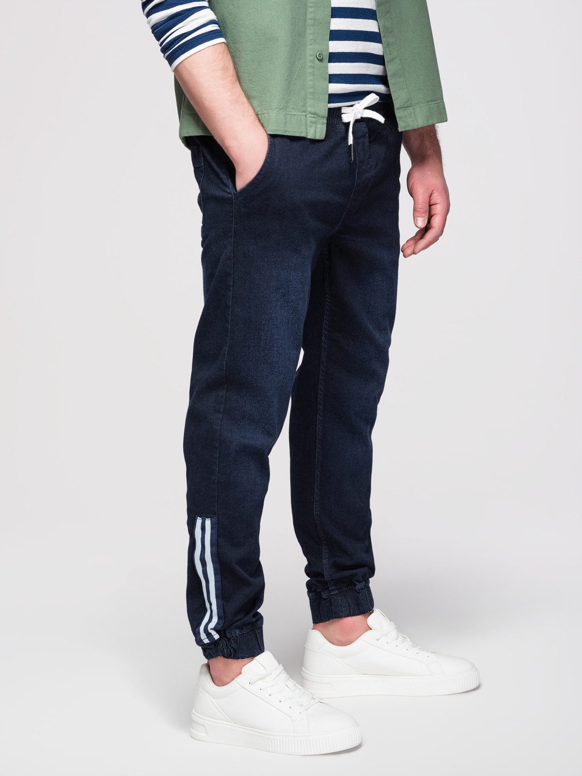 OMBRE Jeggings Herren-Jogginghose aus Denim mit Streifen