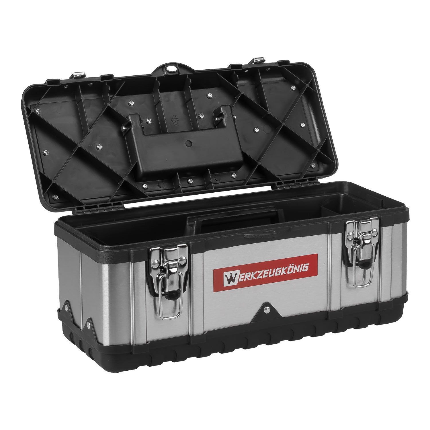 Werkzeugkönig Werkzeugkoffer Edelstahl/Kunststoff Gehäuse, herausnehmbarer Einsatz - praktischer Tragegriff