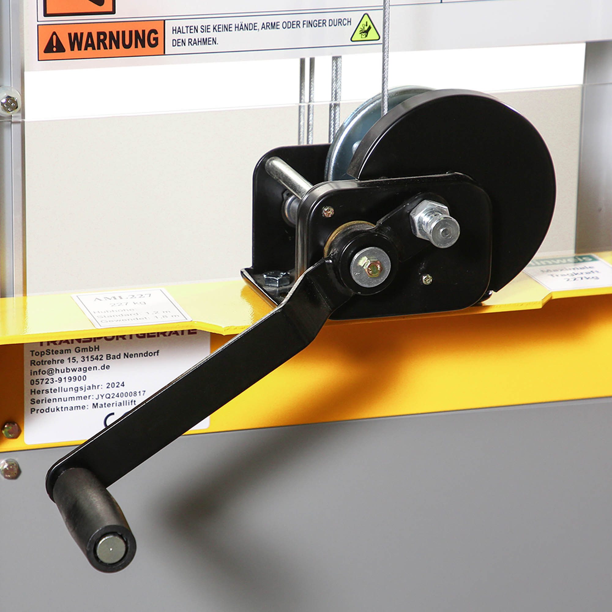 OSWALD Transportgeräte Gabelhubwagen Materiallift AML181 mit Seilwinde 181 kg Tragkraft, 2500 mm Hubhöhe, (AML181), Hubsystem aus Aluminium, Gabelbreite 540 mm