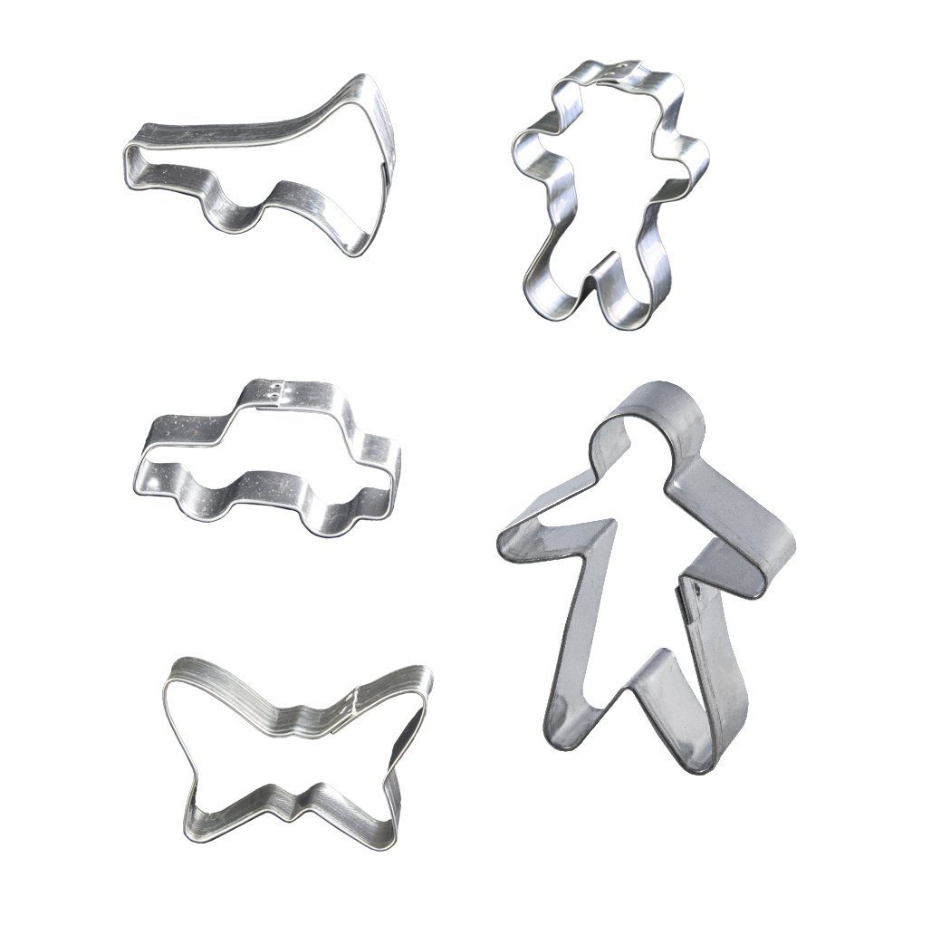 Ausstechform 5er Set - Kinderformen - Kind, Trompete, Schmetterling, Auto und Bär