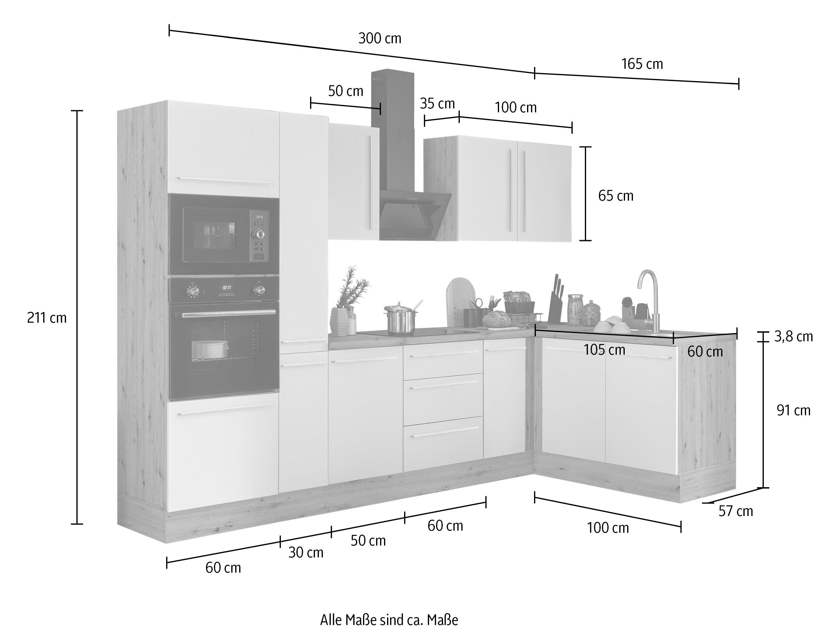 KOCHSTATION Winkelküche Florida, Stellbreite 300x165 cm, wahlweise mit E-Geräten, mit Softclose für Türen und Schubkästen