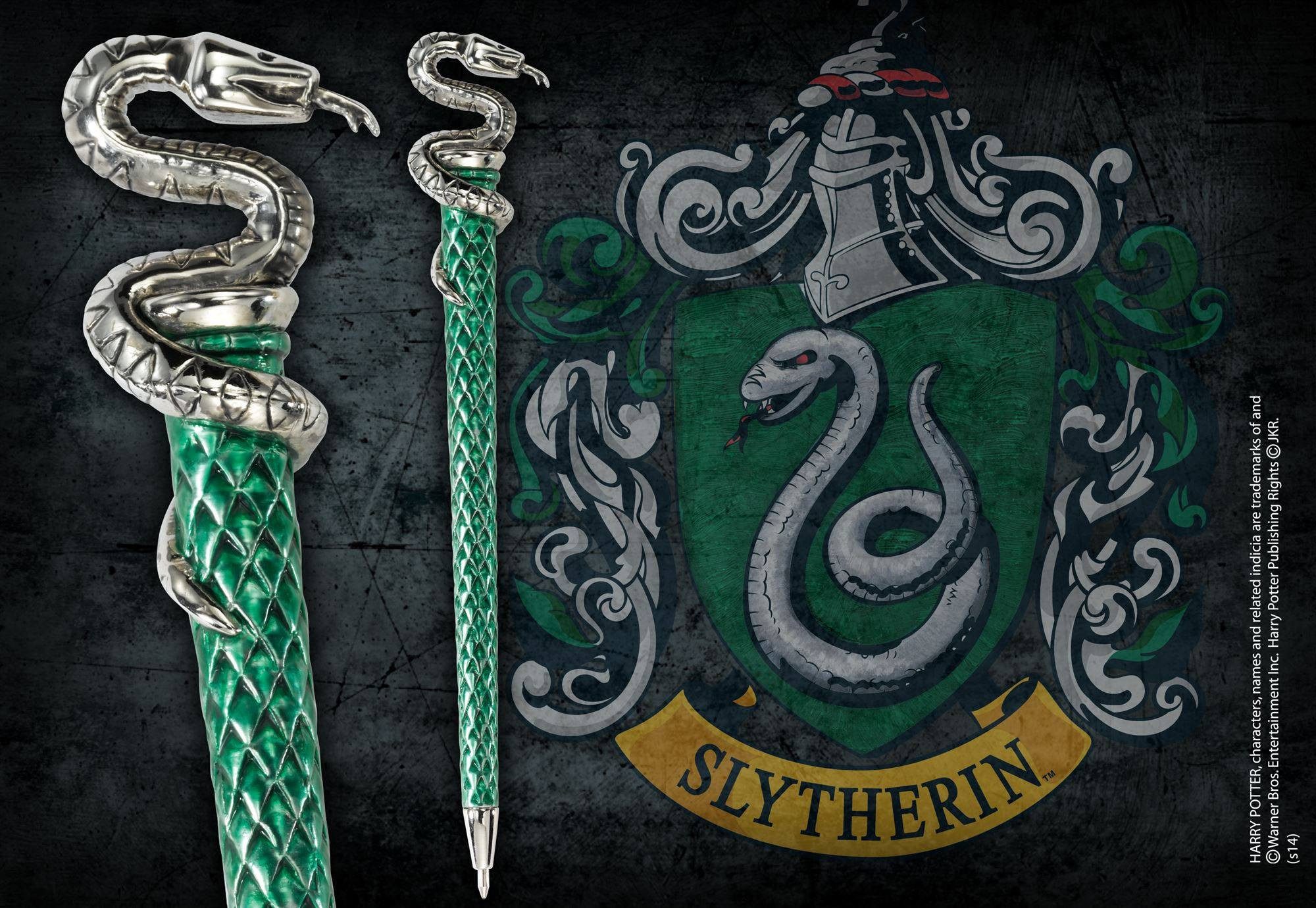 Noble Collection Kugelschreiber Harry Potter - Hogwarts Slytherin Kugelschreiber, (1-tlg), aus Metall und teilweise vergoldet
