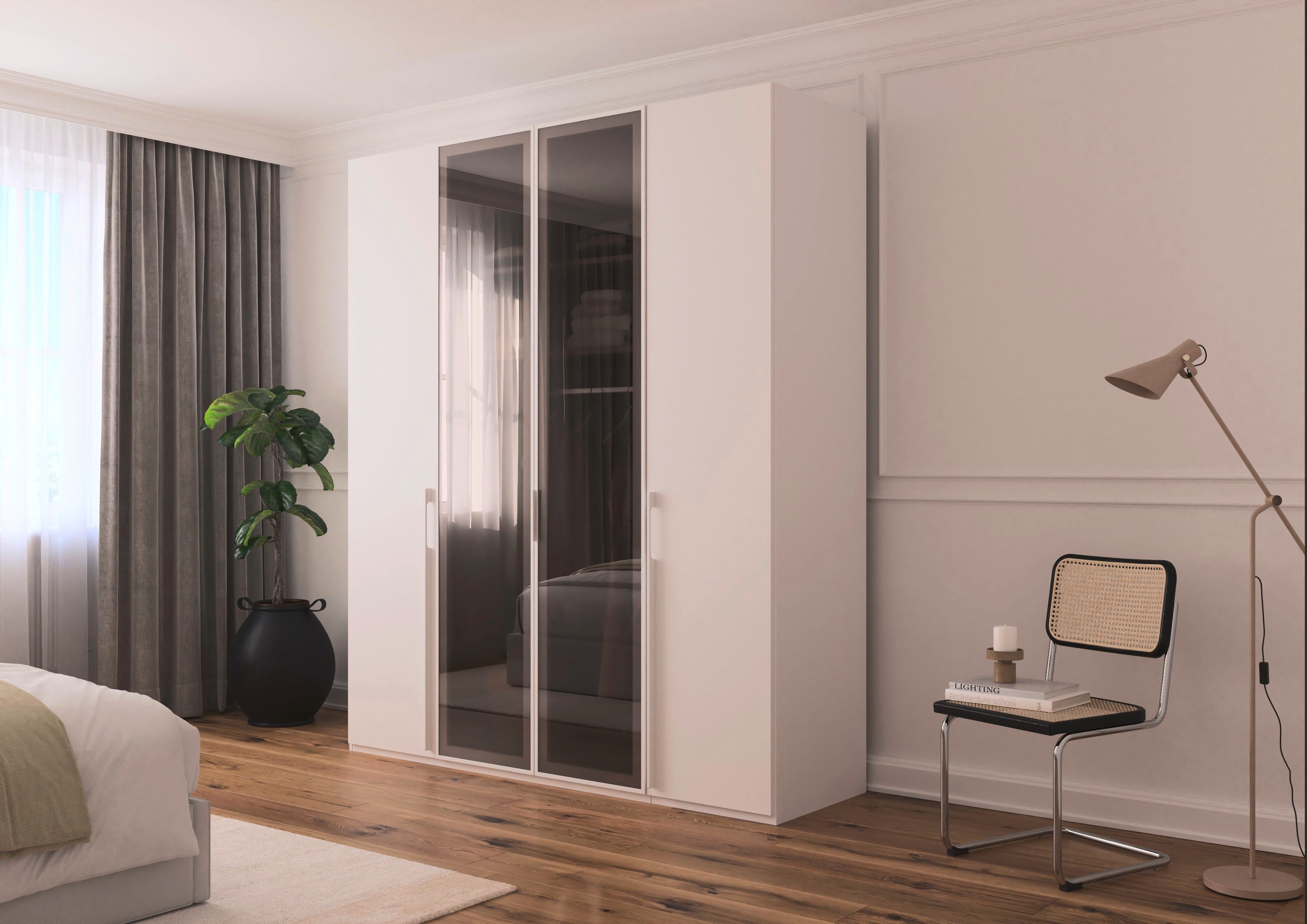 rauch Drehtürenschrank Schrank Garderobe SKAT SHINE Breiten 151/201/251/301cm, Höhe 223/235cm (3 verschiedene Ausstattungen BASIC/CLASSIC/PREMIUM (inkl. SOFT-CLOSE) edle Schrankfront mittig hochwertige Glasrahmentüren MADE IN GERMANY