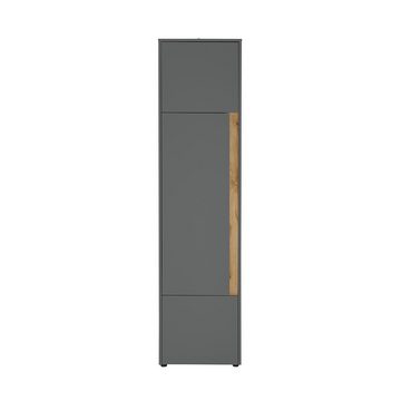 Lomadox Vitrine CRISP-61 anthrazit mit Wotan Eiche, Tür beidseitig montierbar, ca. 50/200/40 cm