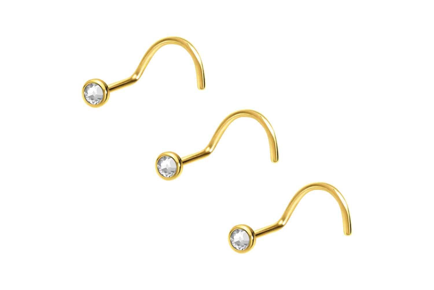 Nasenpiercing 3er Set Titan Nasenstecker Spirale FLACHE KRISTALLDISC