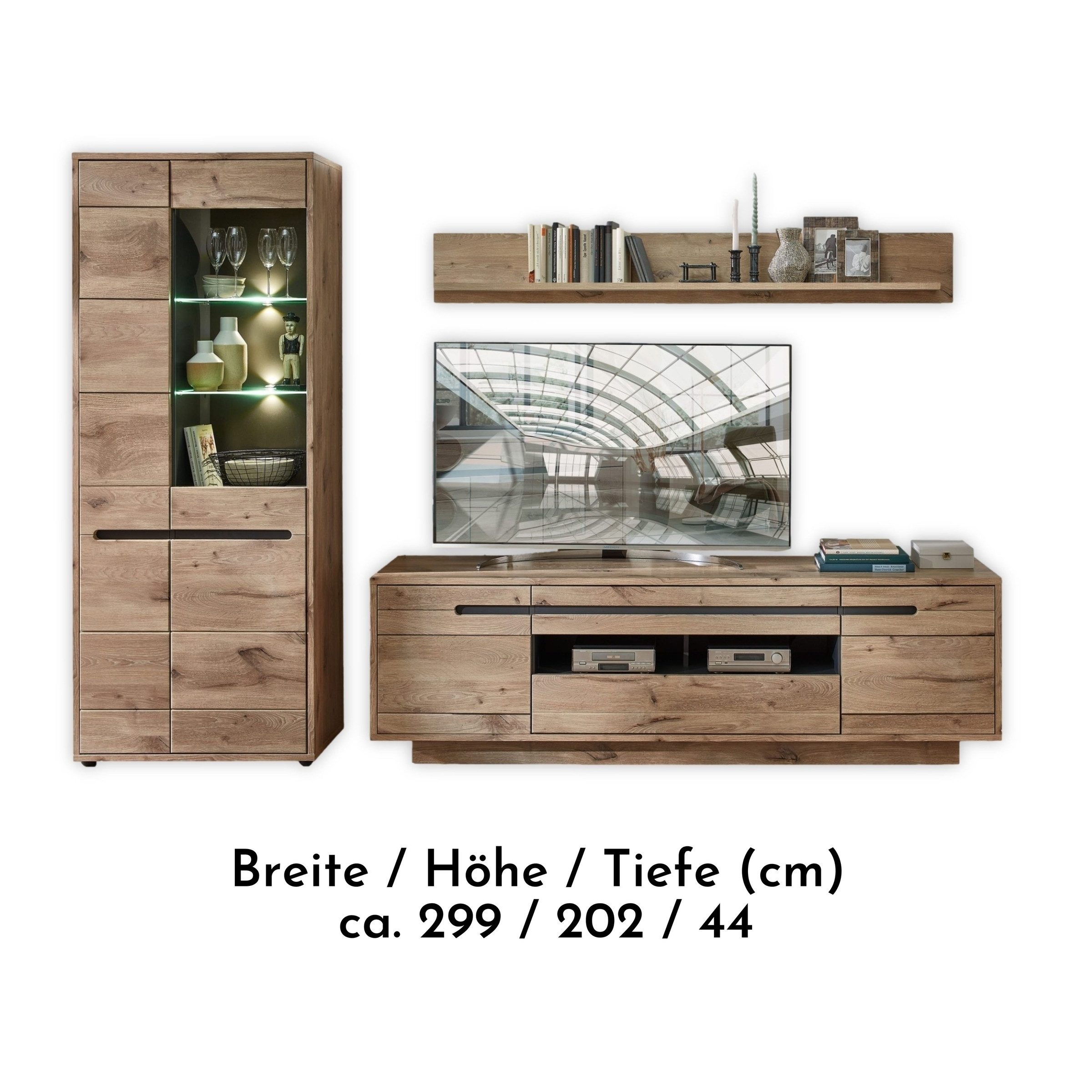 Innostyle Wohnwand in Viking Oak Dekor, MDF, Spannplatte - 299x202x44cm (BxHxT)