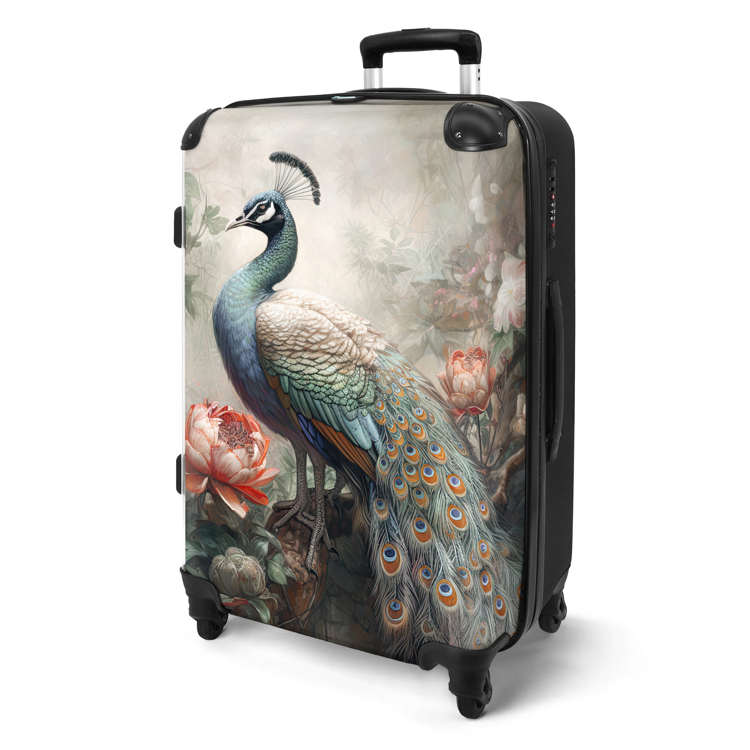 NoBoringSuitcases.com© Hartschalen-Trolley Pfau - Pfauenfedern - günstig online kaufen