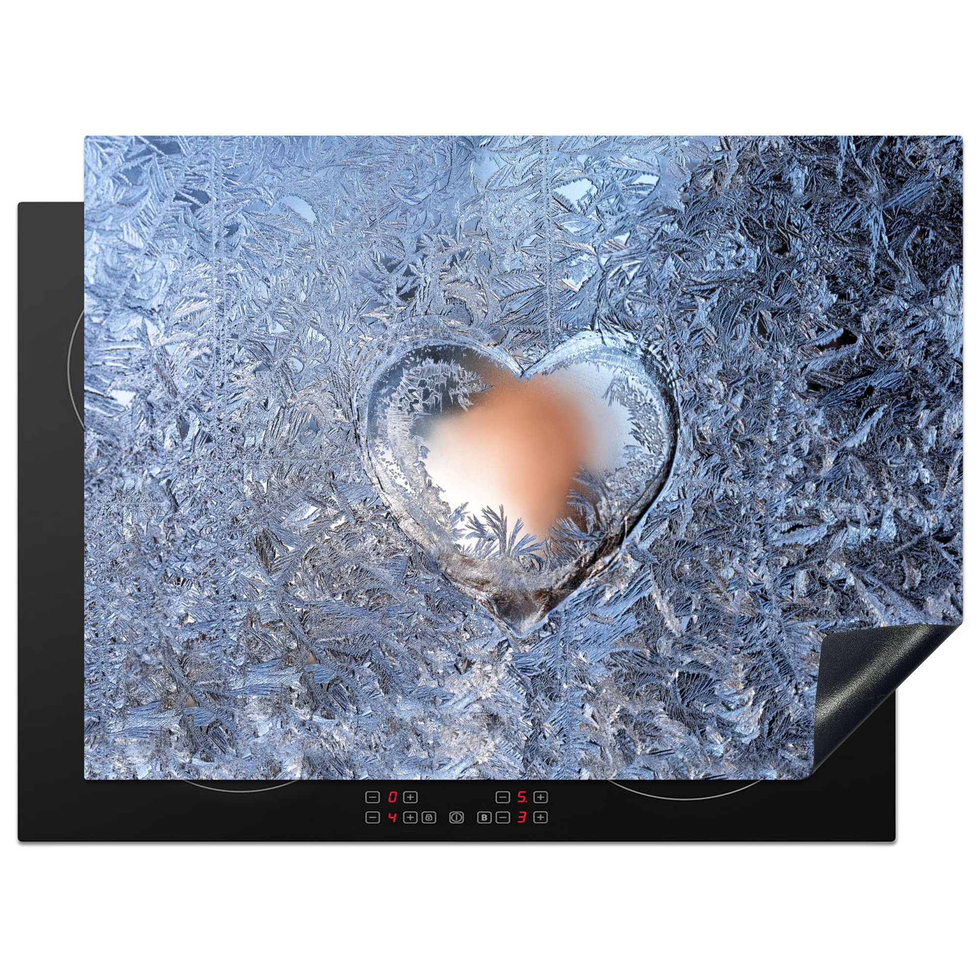 MuchoWow Herdblende-/Abdeckplatte Herz - Eiscreme - Winter, Vinyl, (1 tlg), 70x52 cm, Mobile Arbeitsfläche nutzbar, Ceranfeldabdeckung