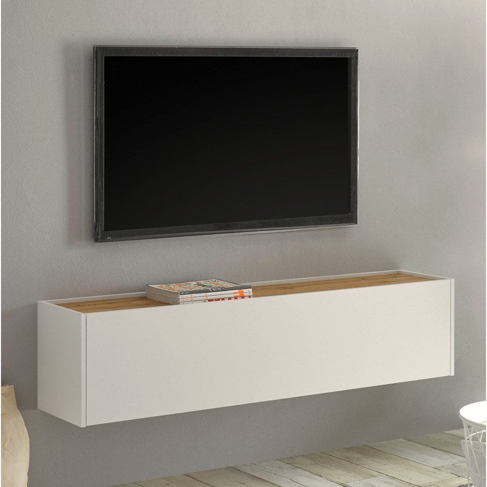 Lomadox Hängeschrank CRISP-61 weiß mit Absetzungen in Wotan Eiche Nb. 150/35/30 cm