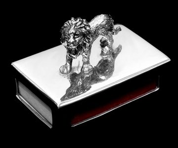 Brillibrum Etui Edle Zinn Streichholz-Box mit dekorativer Figur Löwe Streichholzschachtel aus Metall mit Zündhölzer
