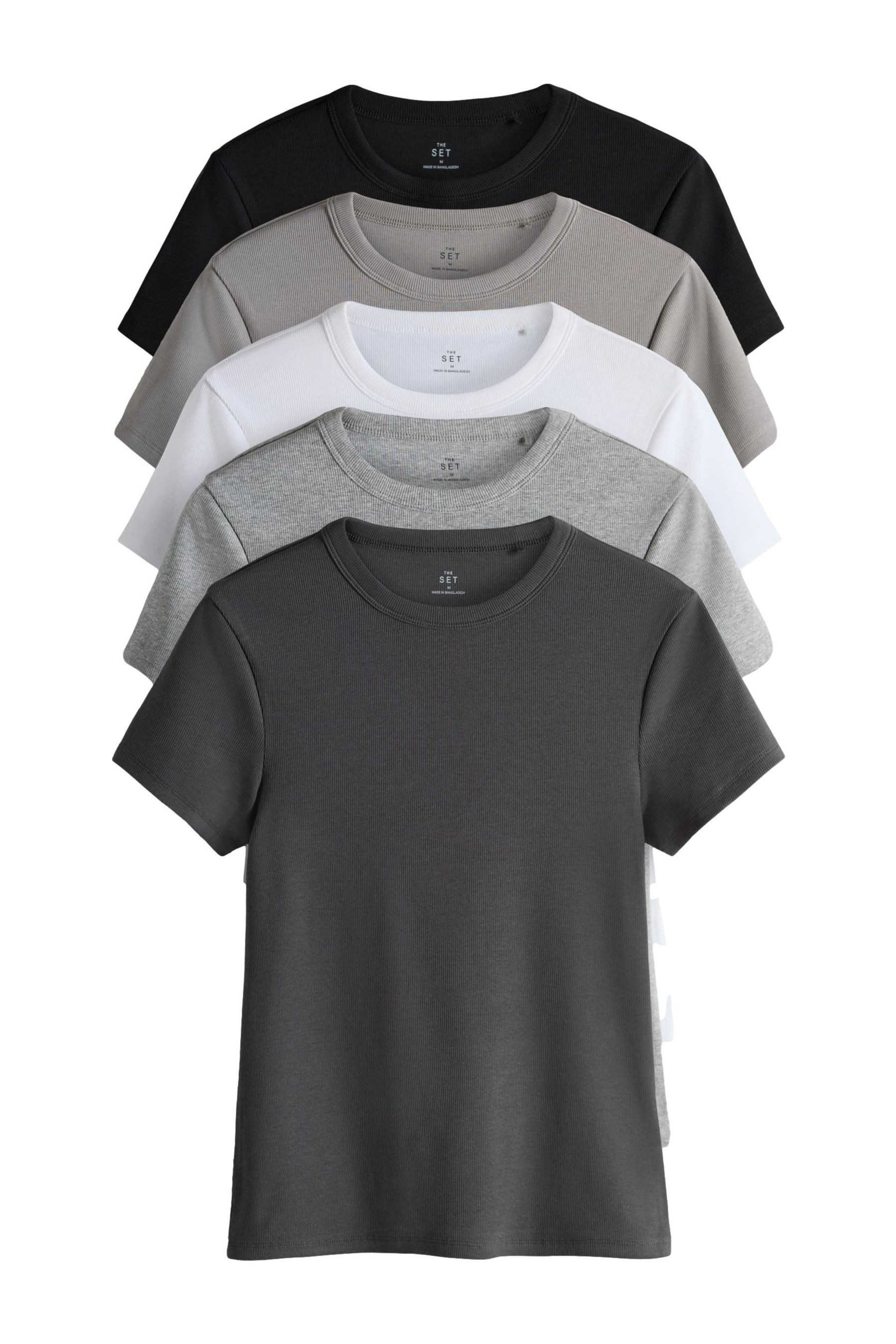 The Set T-Shirt The Set gerippte Kurzarm-T-Shirts, 5er-Pack (5-tlg) günstig online kaufen