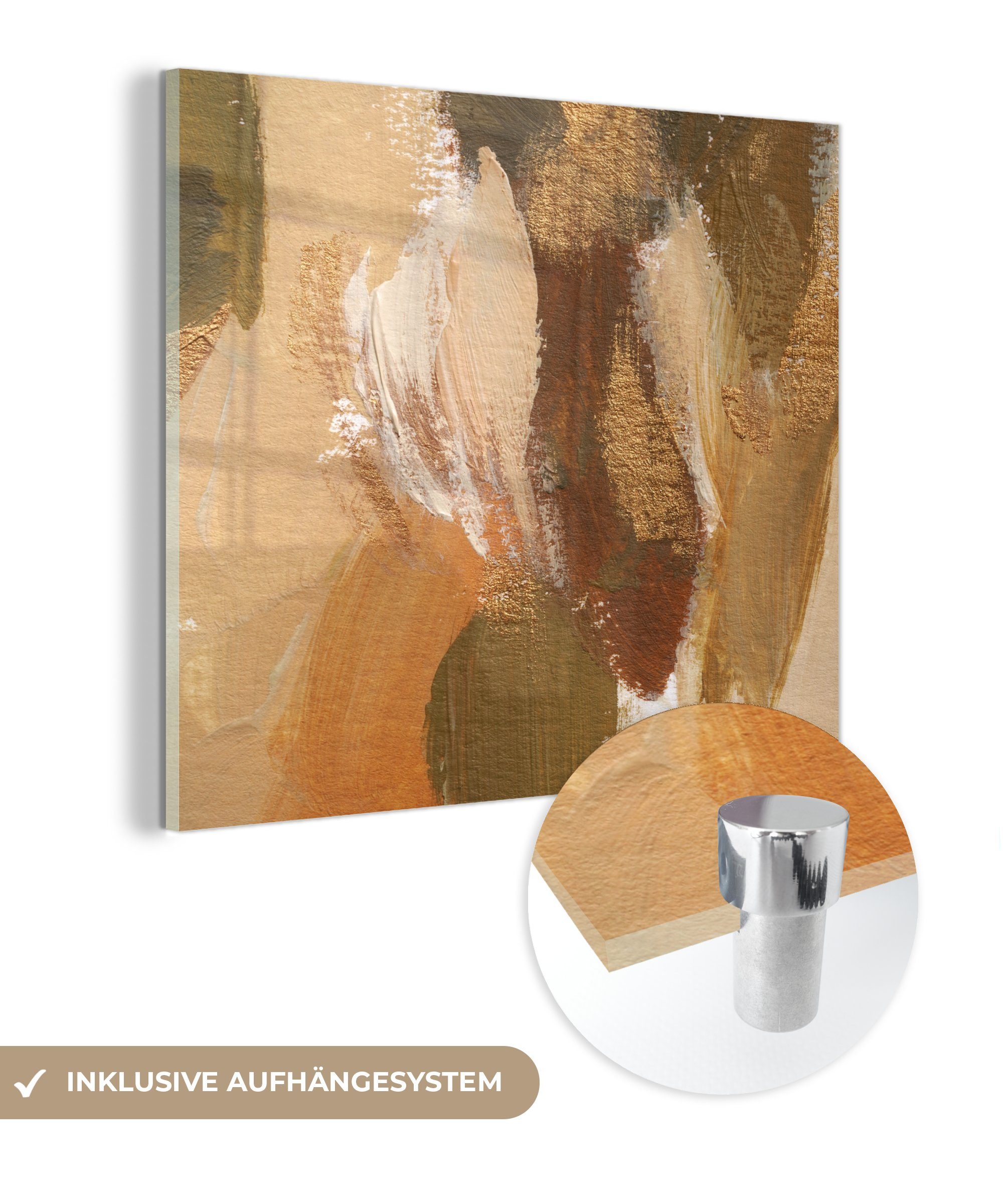 MuchoWow Acrylglasbild Farbe - Gold - Herbst, (1 St), Glasbilder - Bilder auf Glas Wandbild - Foto auf Glas - Wanddekoration