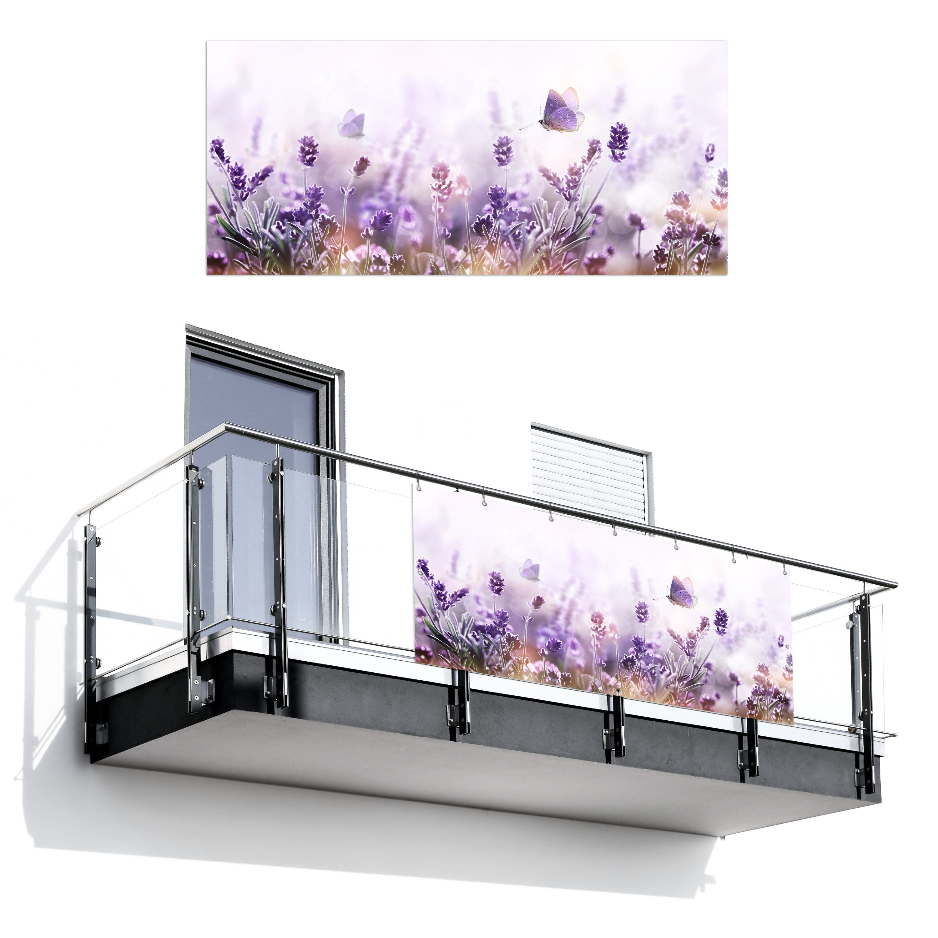 MuchoWow Balkonsichtschutz Lavendel - Schmetterling - Natur (1-St) Balkon Sichtschutz 90x200, Windschutz für Zaun PVC, 200x90 cm