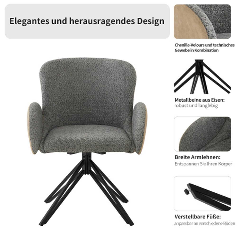 XDeer Stuhl 2 StückWohnzimmerstuhl, Esszimmerstuhl, Schminkstuhl, Stuhl, modernen Modestil,Stuhl mit Armlehnen, 360-Grad-Drehstuhl