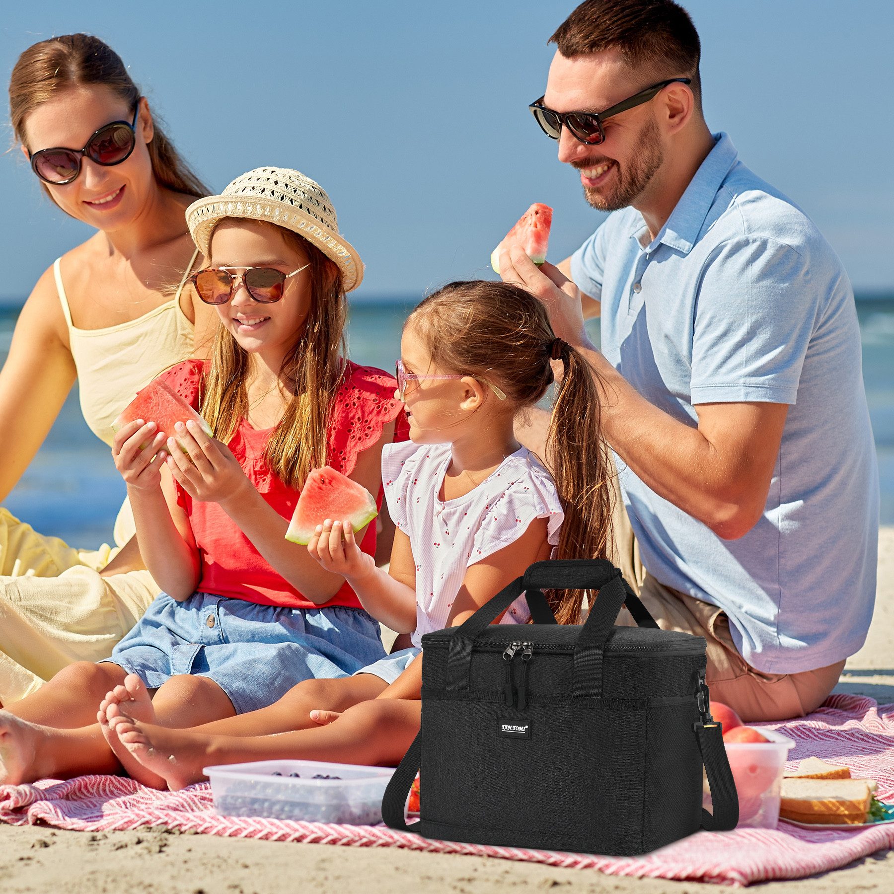 CALIYO Thermobehälter Kühltasche Faltbar Thermobehälter für Essen mit Reißverschluss, Polyethylen (PE), (Faltbar aus wassedichtem Material für Arbeit, Schule und Picknick), 8.5L /15L / 24L (Grau/Schwarz)