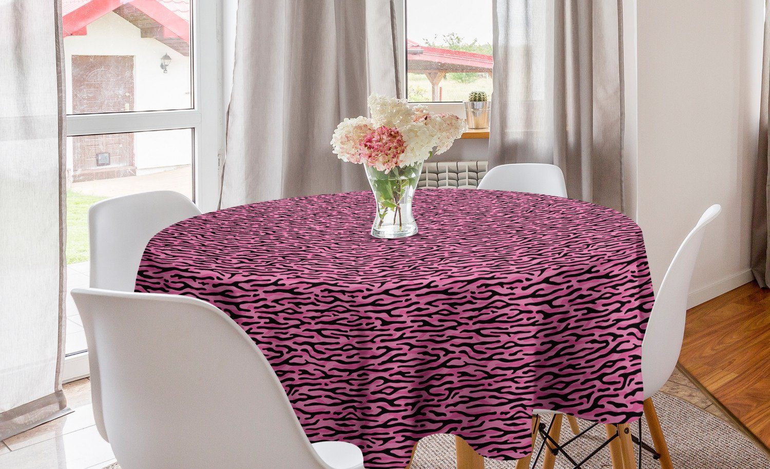 [Super willkommen] Abakuhaus Tischdecke Kreis Tischdecke Abdeckung Streifen-Muster für Esszimmer Tierhaut Safari Küche Dekoration