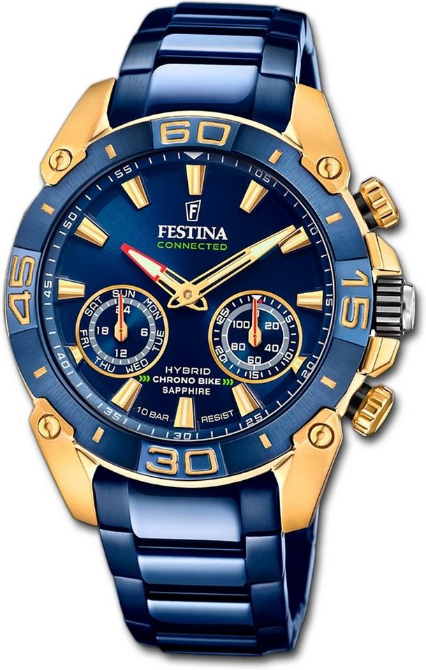 Festina Quarzuhr Festina Herrenuhr Chrono Bike, Herrenuhr Edelstahlarmband  blau, rund, extra groß (ca. 46mm)