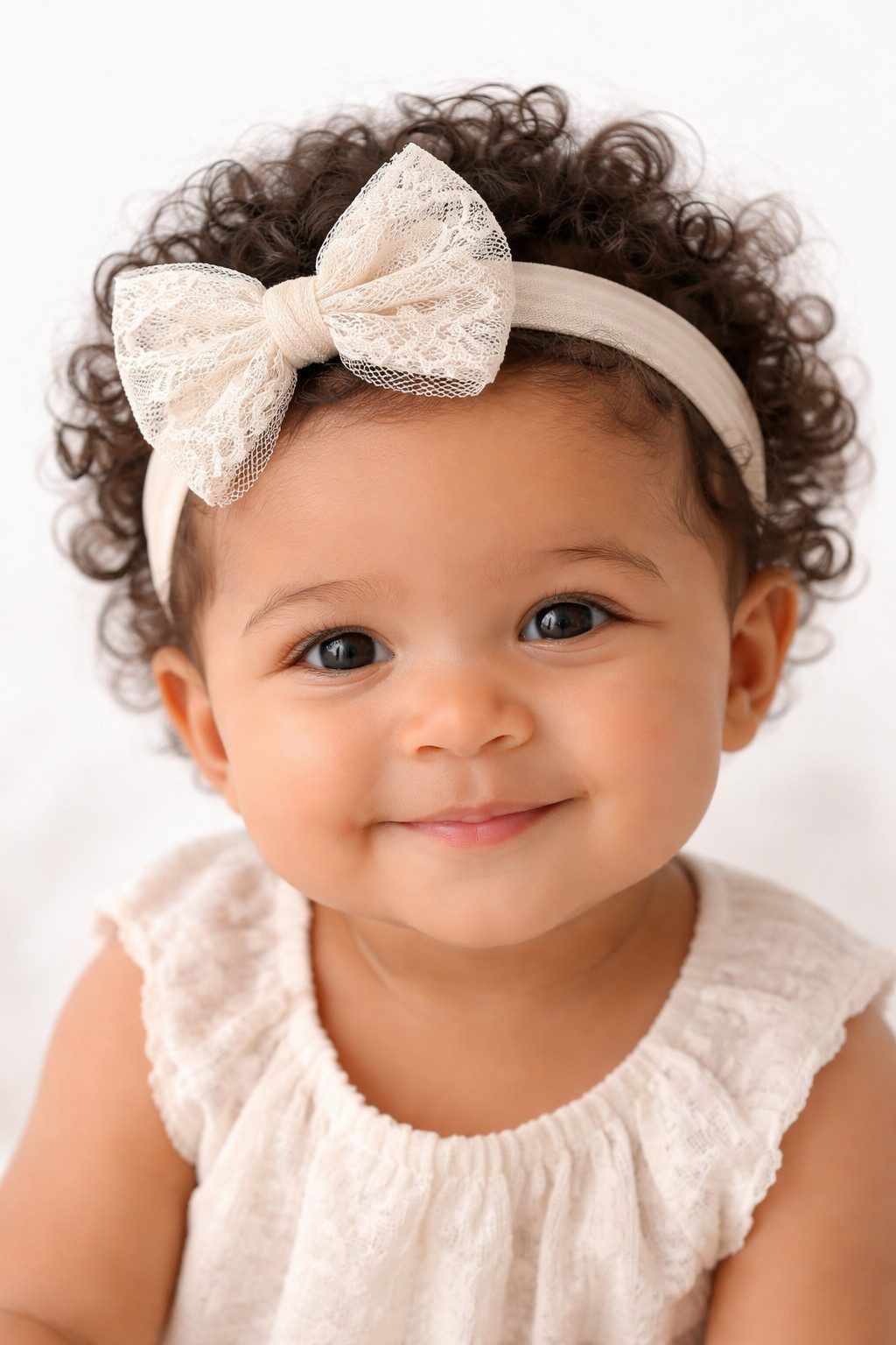 La Bortini Stirnband Baby Stirnband mit Schleife Kopfband für Taufe Kopfschmuck (Haarschmuck, festlich, für Mädchen, in Crem oder Weiß) elastisch, weich, in creme, für Taufe, Geburtstag
