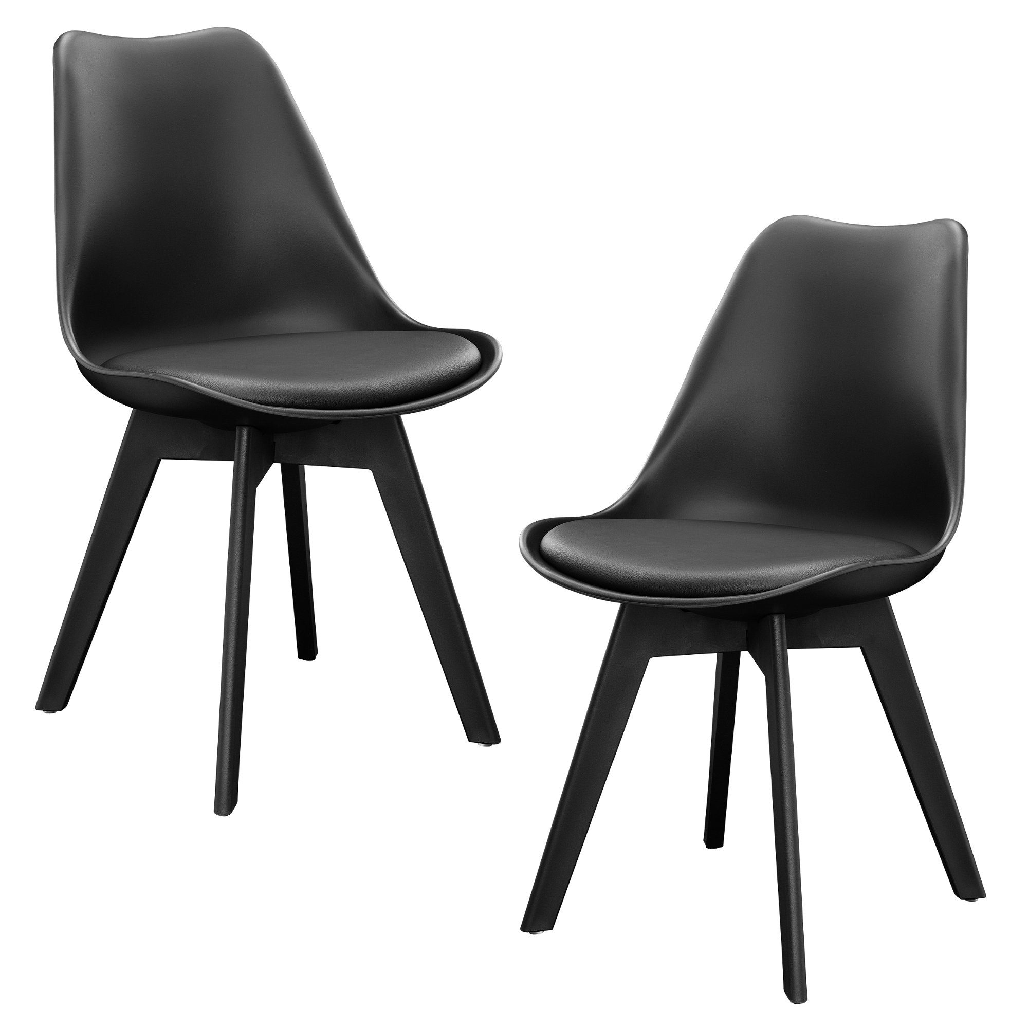 en.casa 2x Design Stühle Weiß/Schwarz Esszimmer Stuhl Kunststoff Skandinavisch 