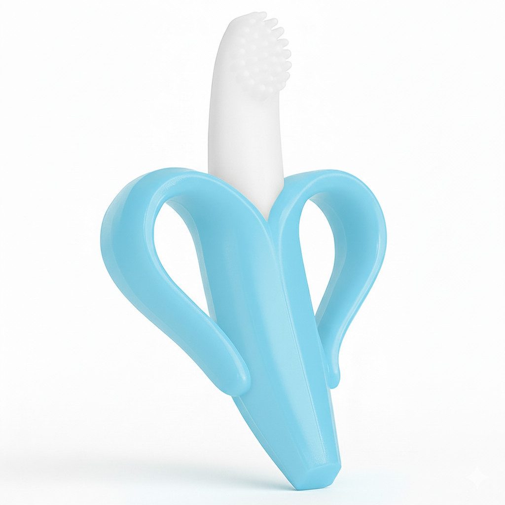 BabyHerz Beißring Baby Beißring Banane 2 in 1, Zahnungshilfe & Zahnbürste für Babys, Spielerisch zahnen – bunte Banane, 100 % BPA-frei & babyfreundlich