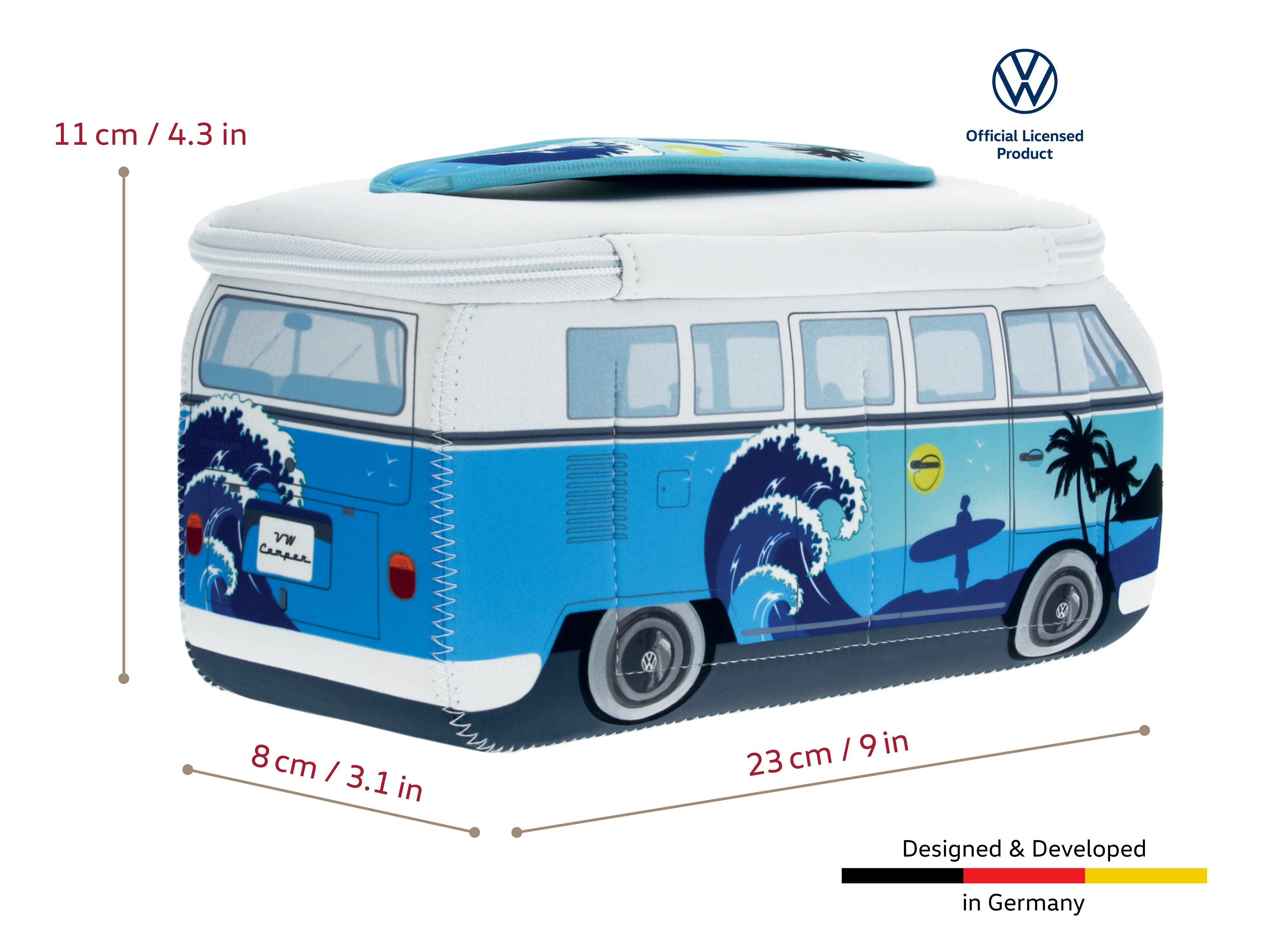 VW Collection by BRISA Kulturbeutel Volkswagen Neopren Schminktasche, Reisebeutel, funktionale Kosmetiktasche im T1 Bulli Bus Design, 23x11x8 cm