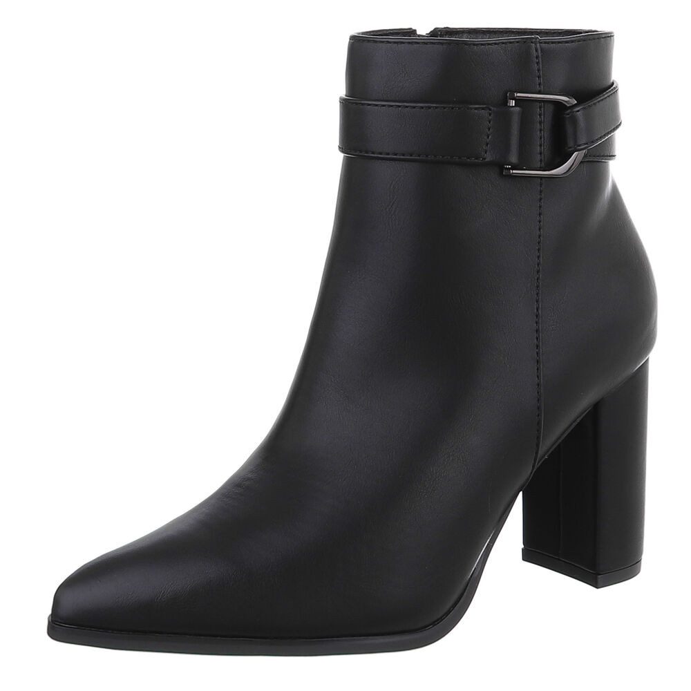 Ital-Design Damen Stiefelette mit Blockabsatz und Schnalle High-Heel-Stiefelette (92299746) Blockabsatz Stiefeletten in Schwarz