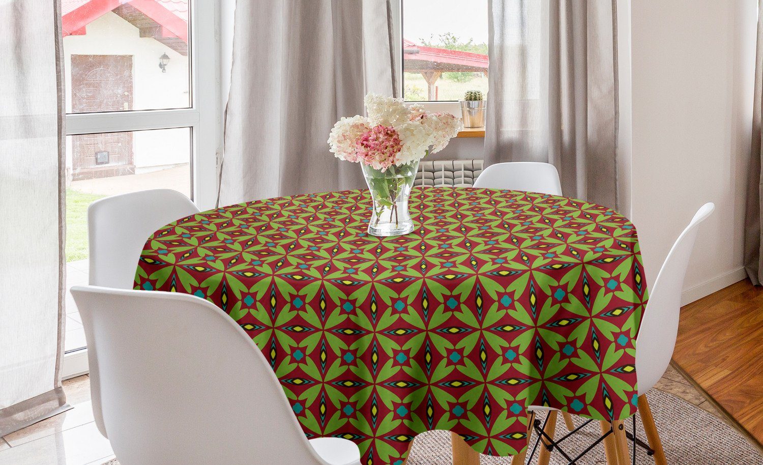 Abakuhaus Tischdecke Kreis Tischdecke Abdeckung für Esszimmer Küche Dekoration, Gelb und Grün Abstrakt