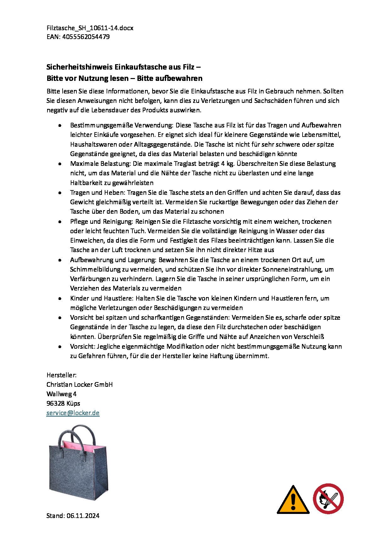Kobolo Einkaufsshopper Filztasche außen grau meliert innen rosa 35x20x30, 20 l
