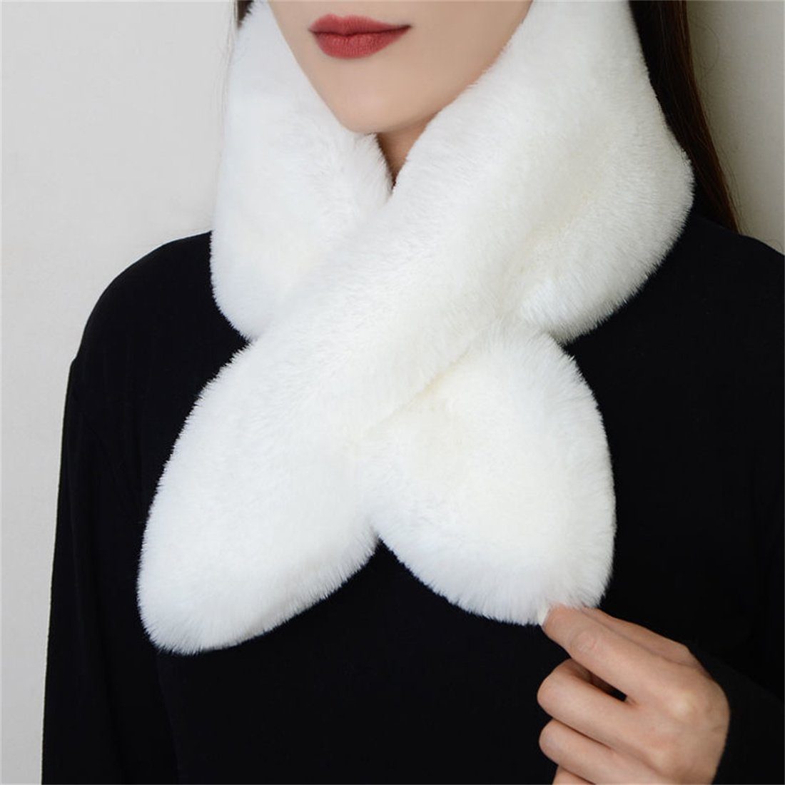 DÖRÖY Modeschal Women's Faux Otter Kaninchen Pelz Plüsch Schal, Kunstpelz Warm Schal Weiß