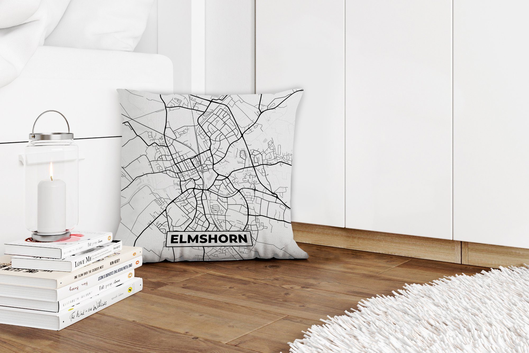 Wohzimmer, Stadtplan für Deko, Dekokissen MuchoWow - Elmshorn, Sofakissen Schlafzimmer, Zierkissen Füllung Karte - mit