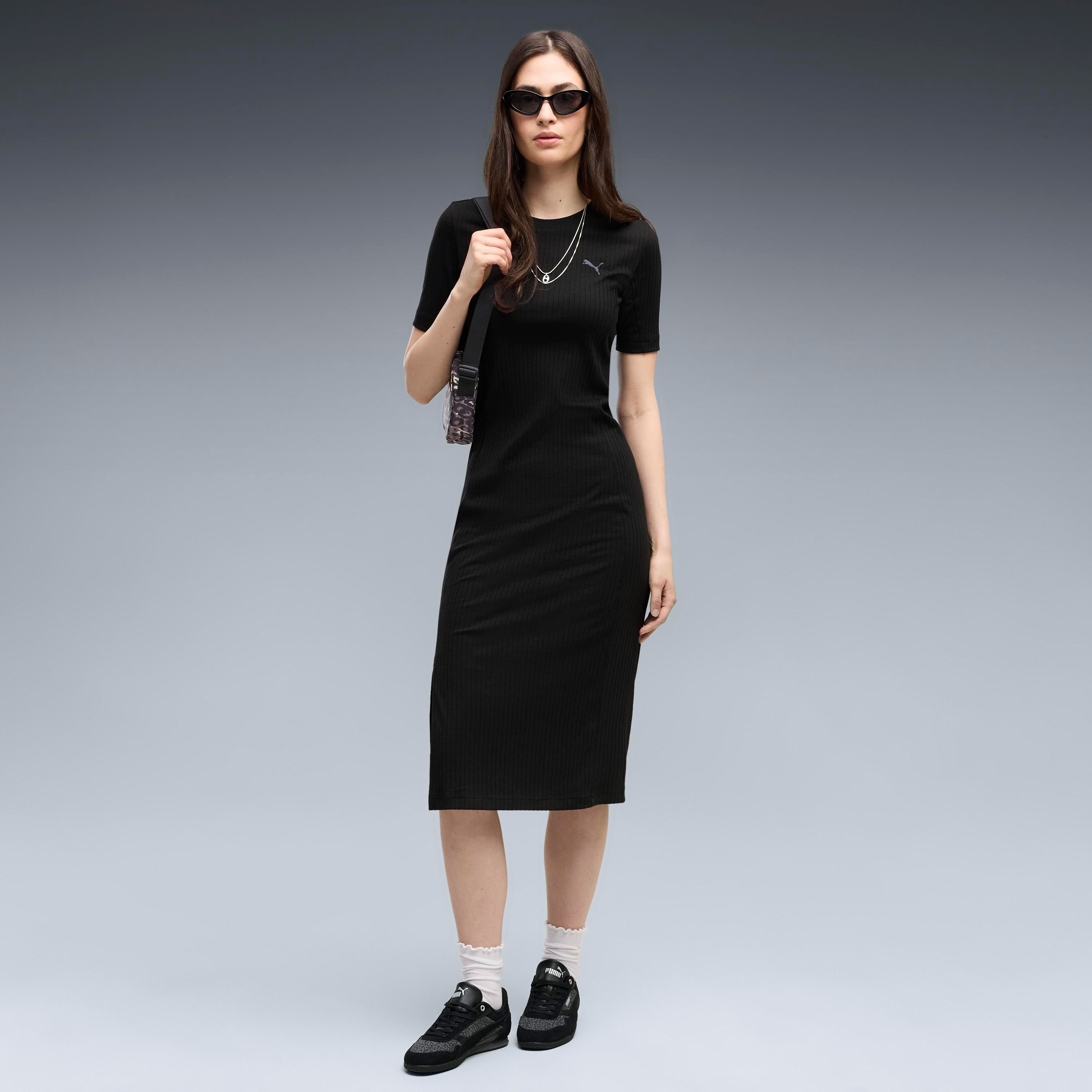 PUMA Sweatrock HER RIB DRESS kniebedeckende Länge, unifarbenes Design, sportlicher Schnitt